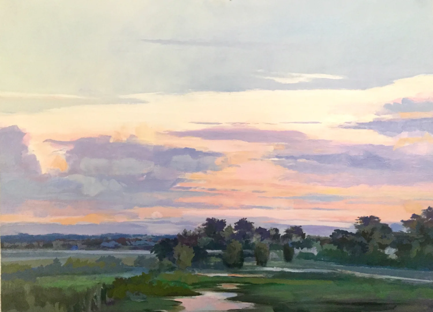 East Hampton Dusk, 2017, oil on paper, 22x30"