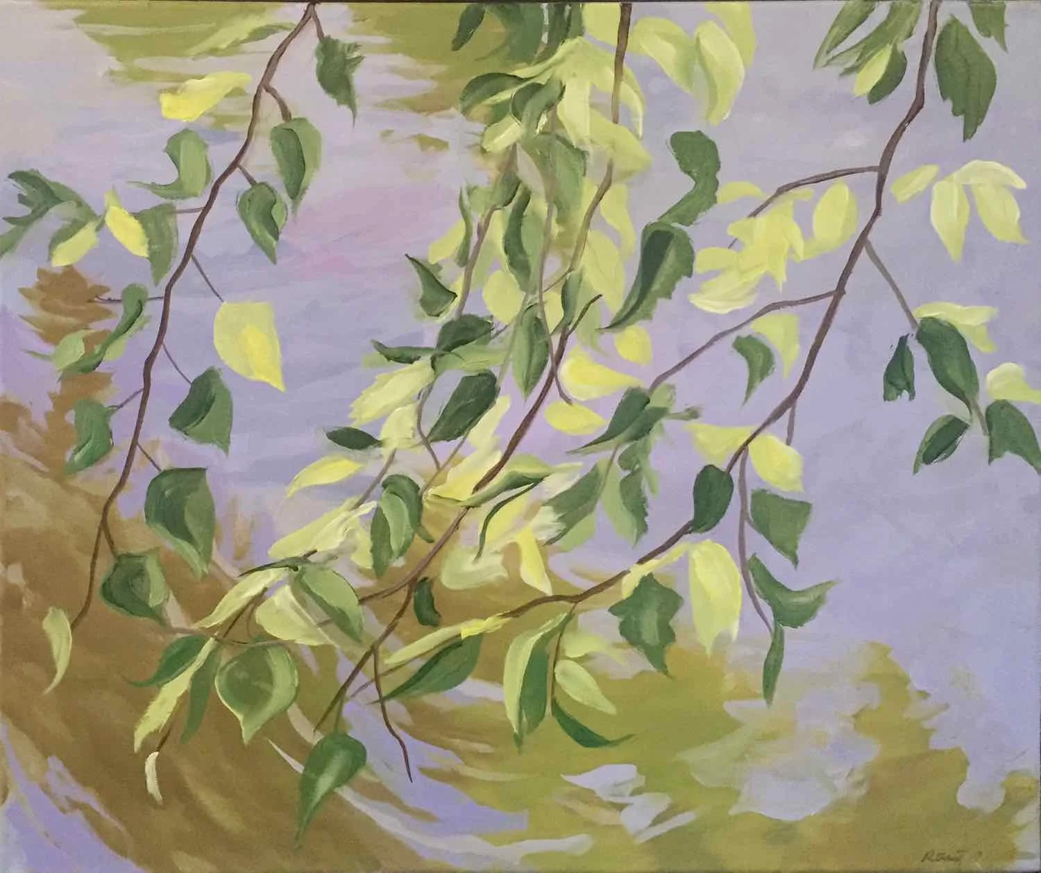 Birch and Pond, 2017, oil on canvas, 20x24"