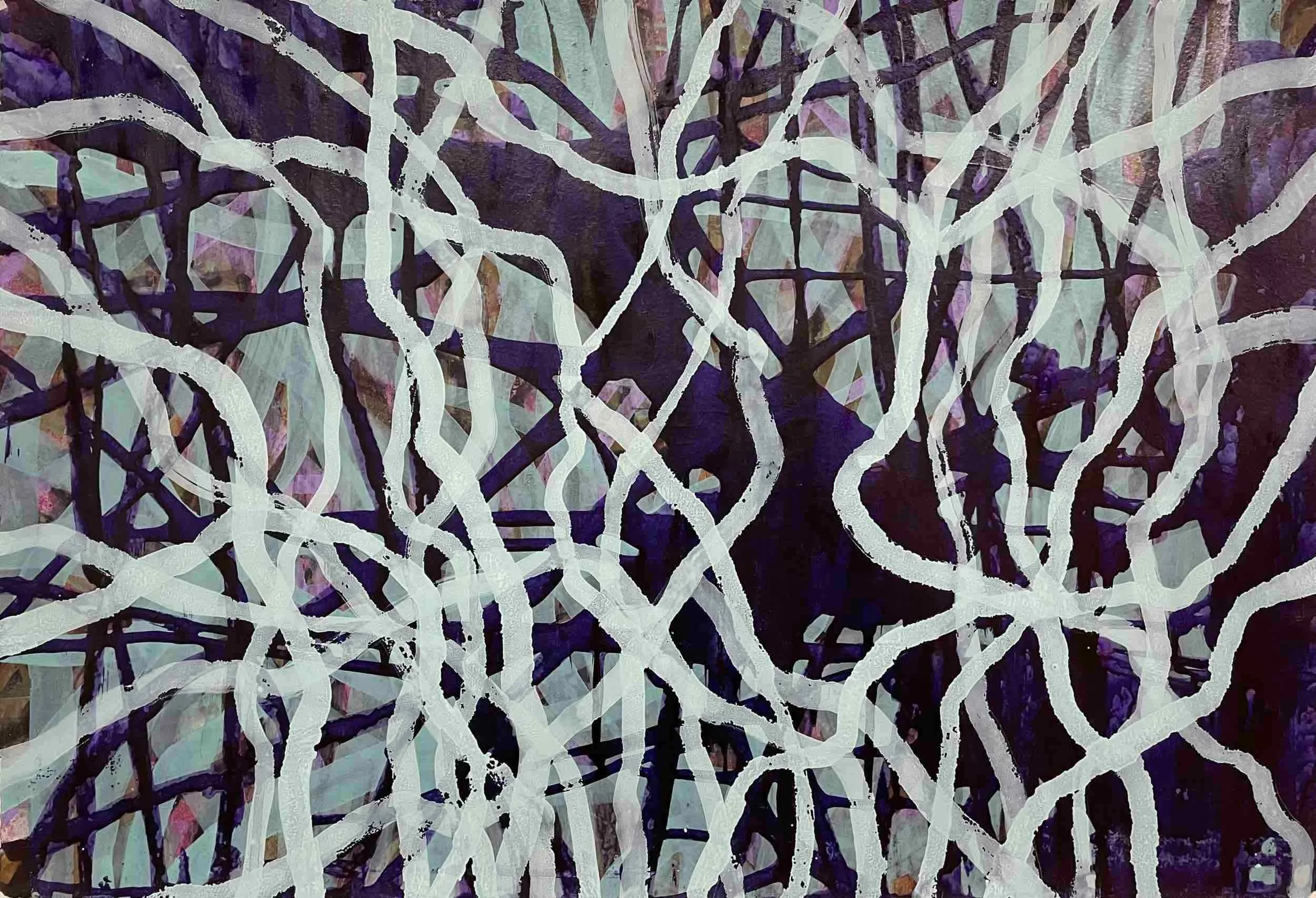 Untitled TL-4, 2021, acrylic and shellac ink on paper, 15x22"