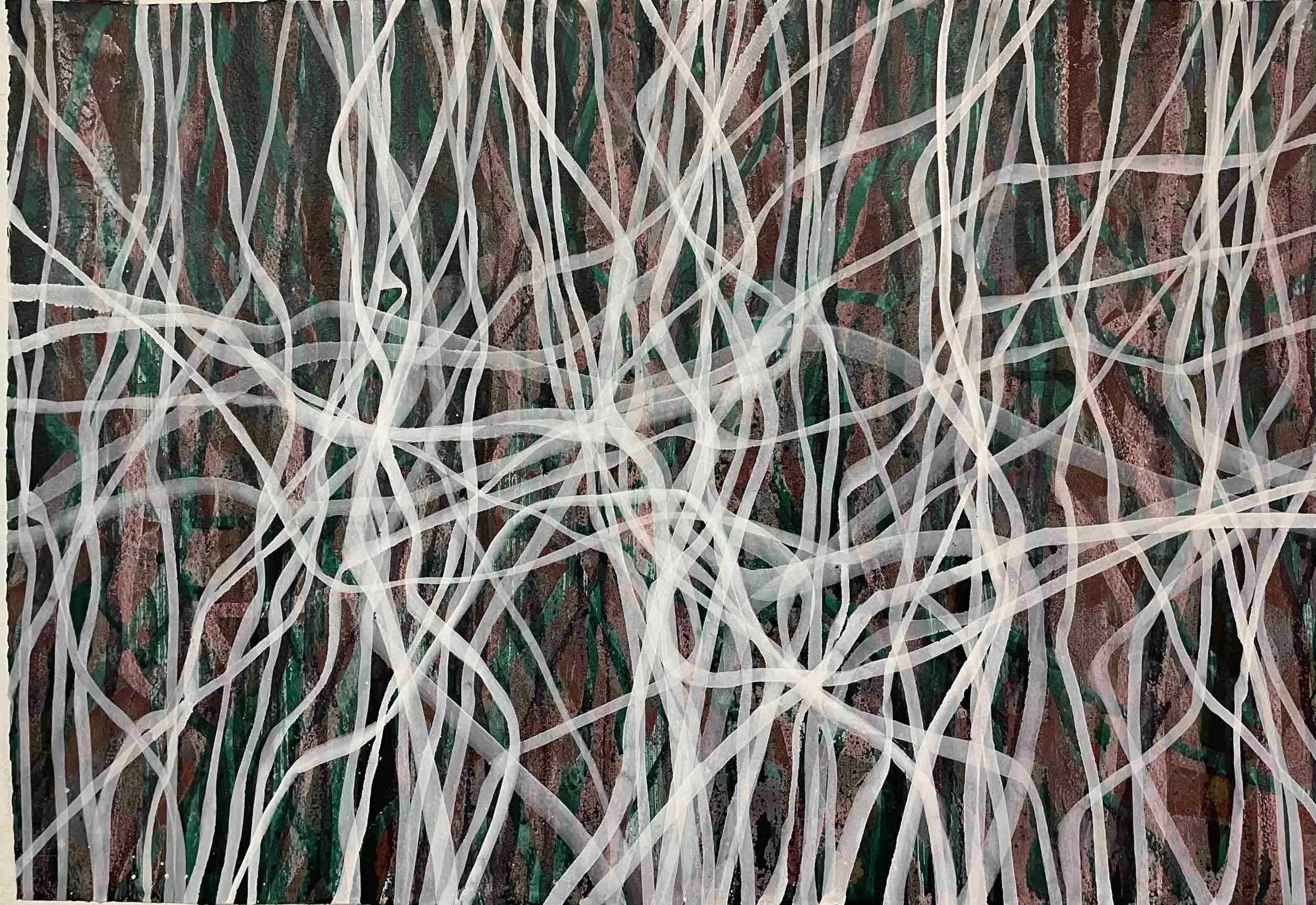 Untitled TL-5, 2022, acrylic and shellac ink on paper, 15x22"