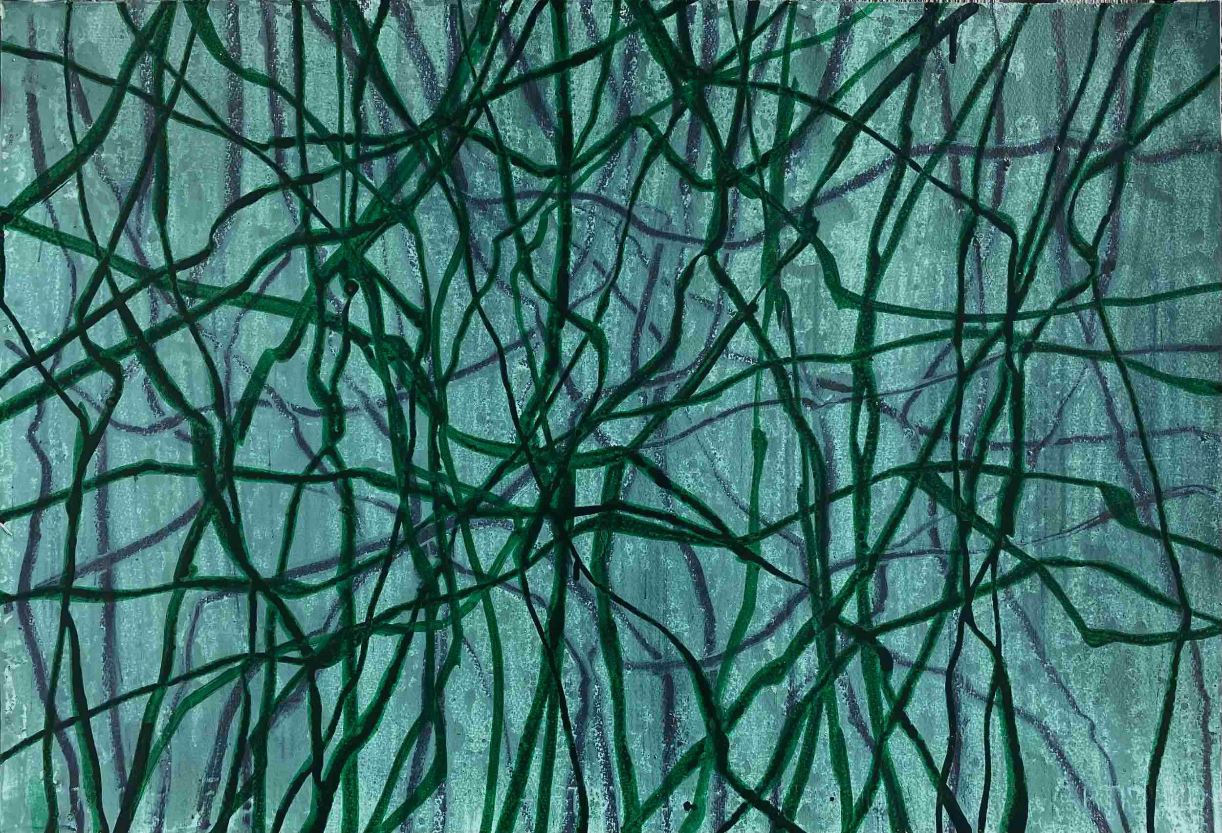 Untitled TL-6, 2022, acrylic and shellac ink on paper, 15x22"