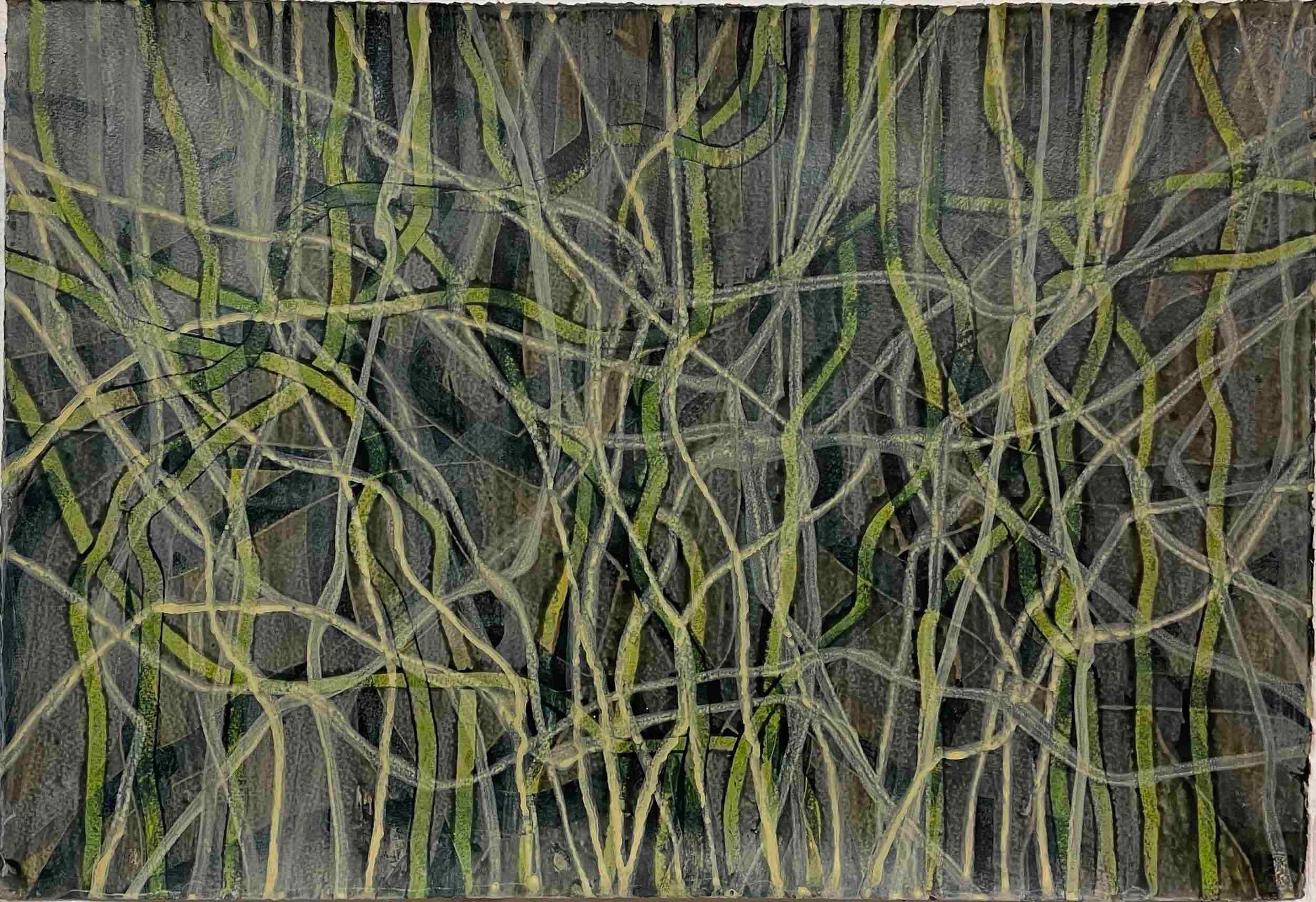 Untitled TL-8, 2022, acrylic and shellac ink on paper, 15x22"