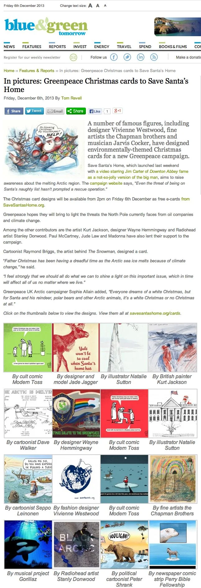 BLUE & GREEN: GREENPEACE CARDS CREATED BY ARRAY OF CELBRITIES AND ARTISTS