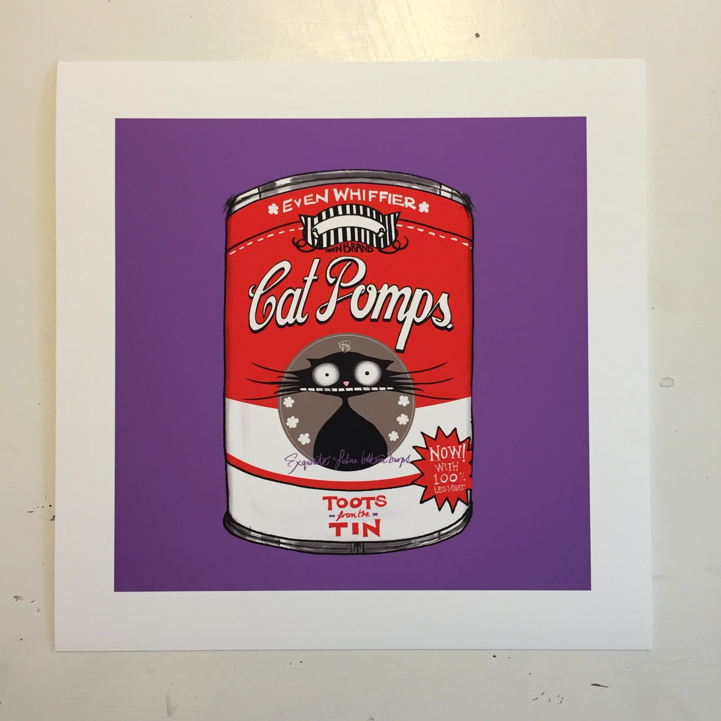 Original Cat Pomps- 6 | Red & Purple | Natalie Palmer Sutton Illustration Cat Don't Care 
