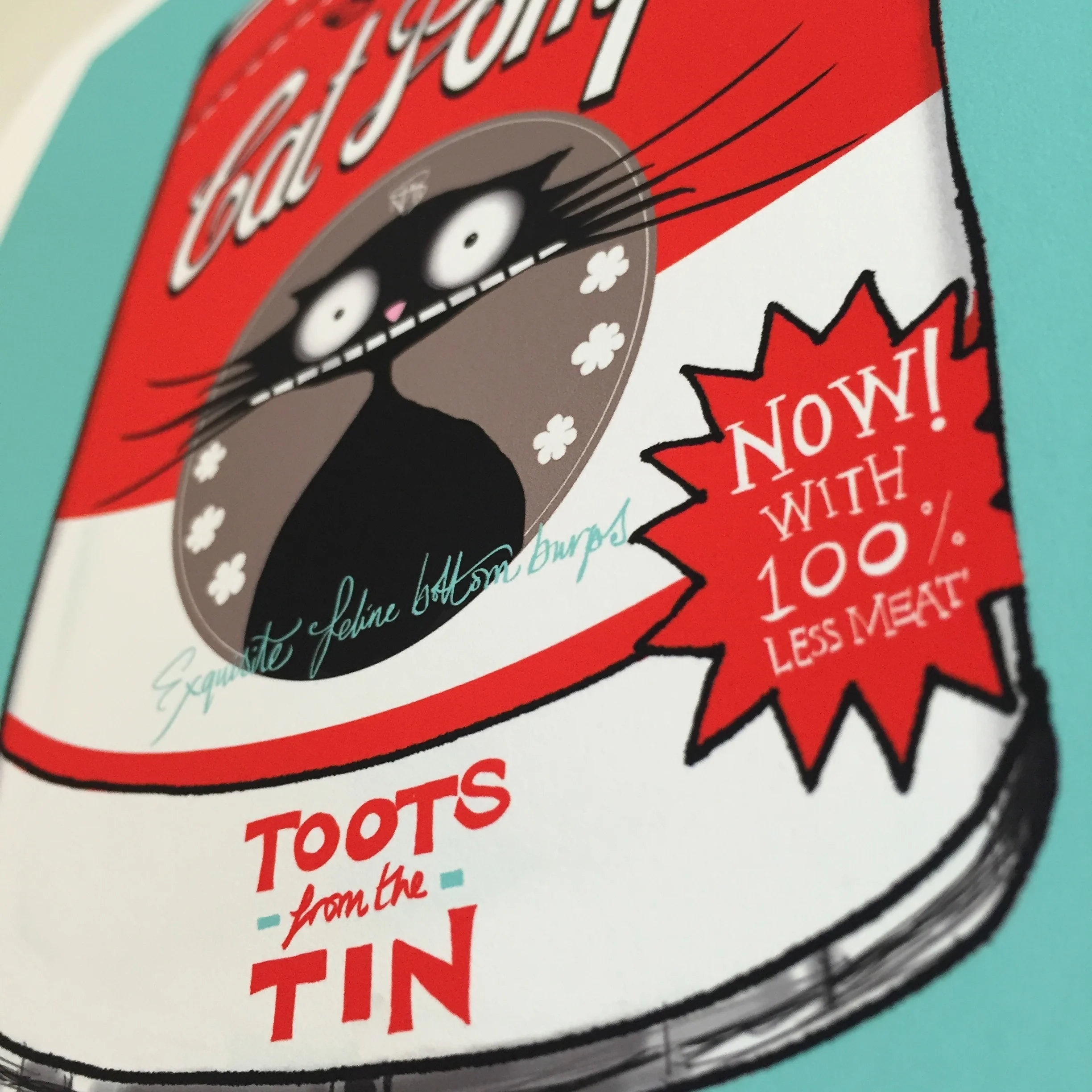 Original Cat Pomps- 5 | Red & Teal | Natalie Palmer Sutton Illustration Cat Don't Care 