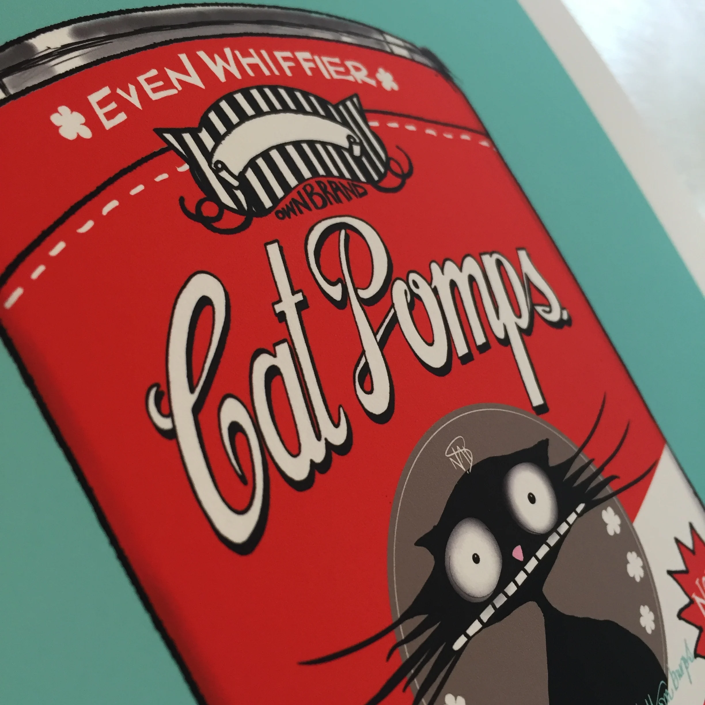 Original Cat Pomps- 8 | Red & Teal | Natalie Palmer Sutton Illustration Cat Don't Care 