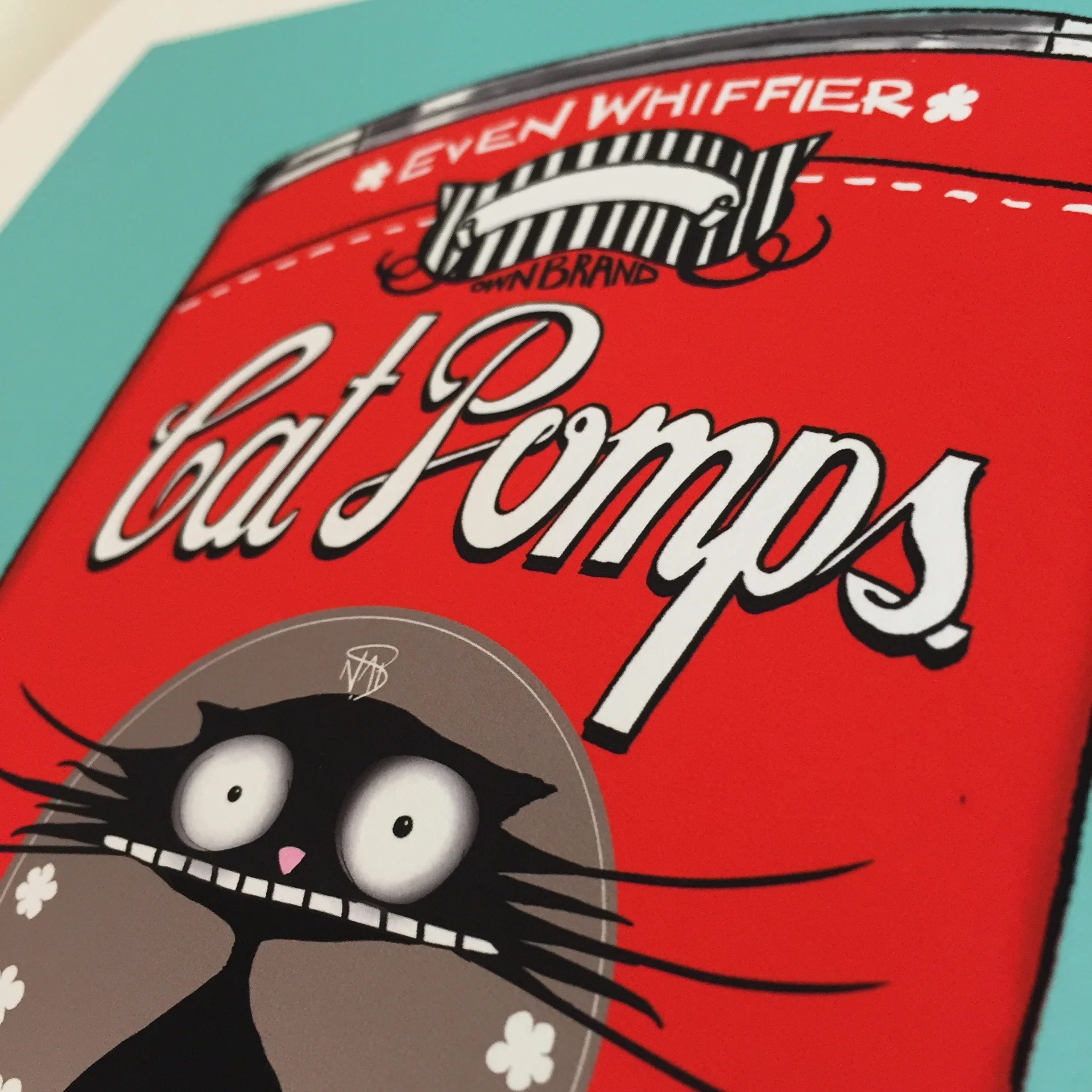 Original Cat Pomps- 10 | Red & Teal | Natalie Palmer Sutton Illustration Cat Don't Care 