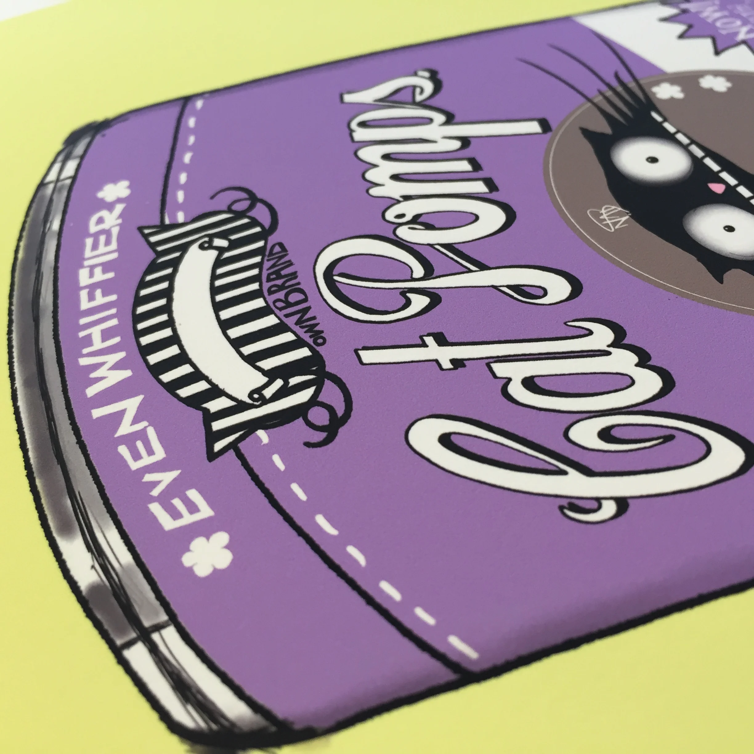 THE ORIGINAL CAT POMPS PRINT | PURPLE & YELLOW | 301 x 301mm | FEATURING YOUR CAT'S NAME HAND-WRITTEN WITH LOVE_NATALIE PALMER SUTTON 4