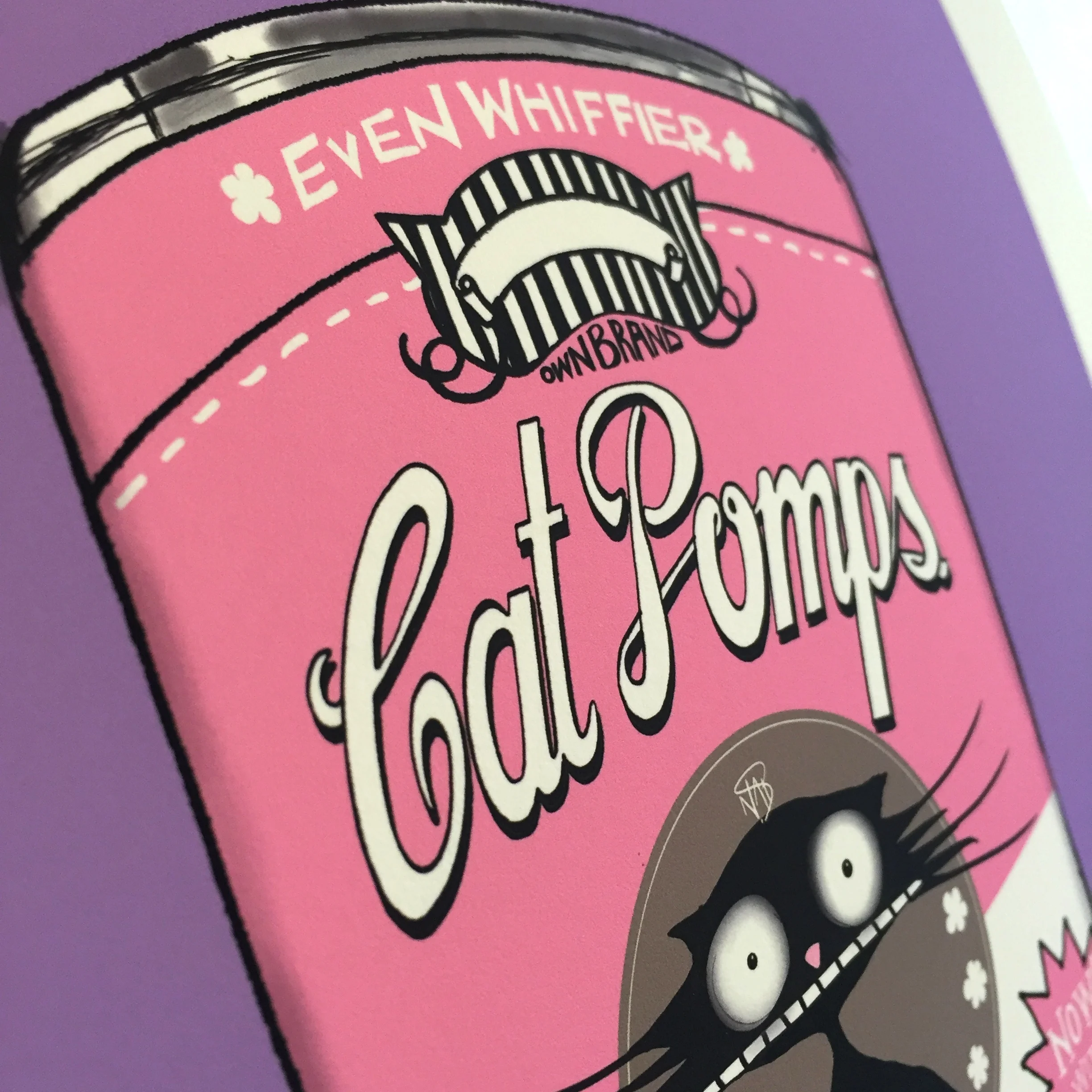 THE ORIGINAL CAT POMPS PRINT | PINK & PURPLE | 301 x 301mm | FEATURING YOUR CAT'S NAME HAND-WRITTEN WITH LOVE_NATALIE PALMER SUTTON 1