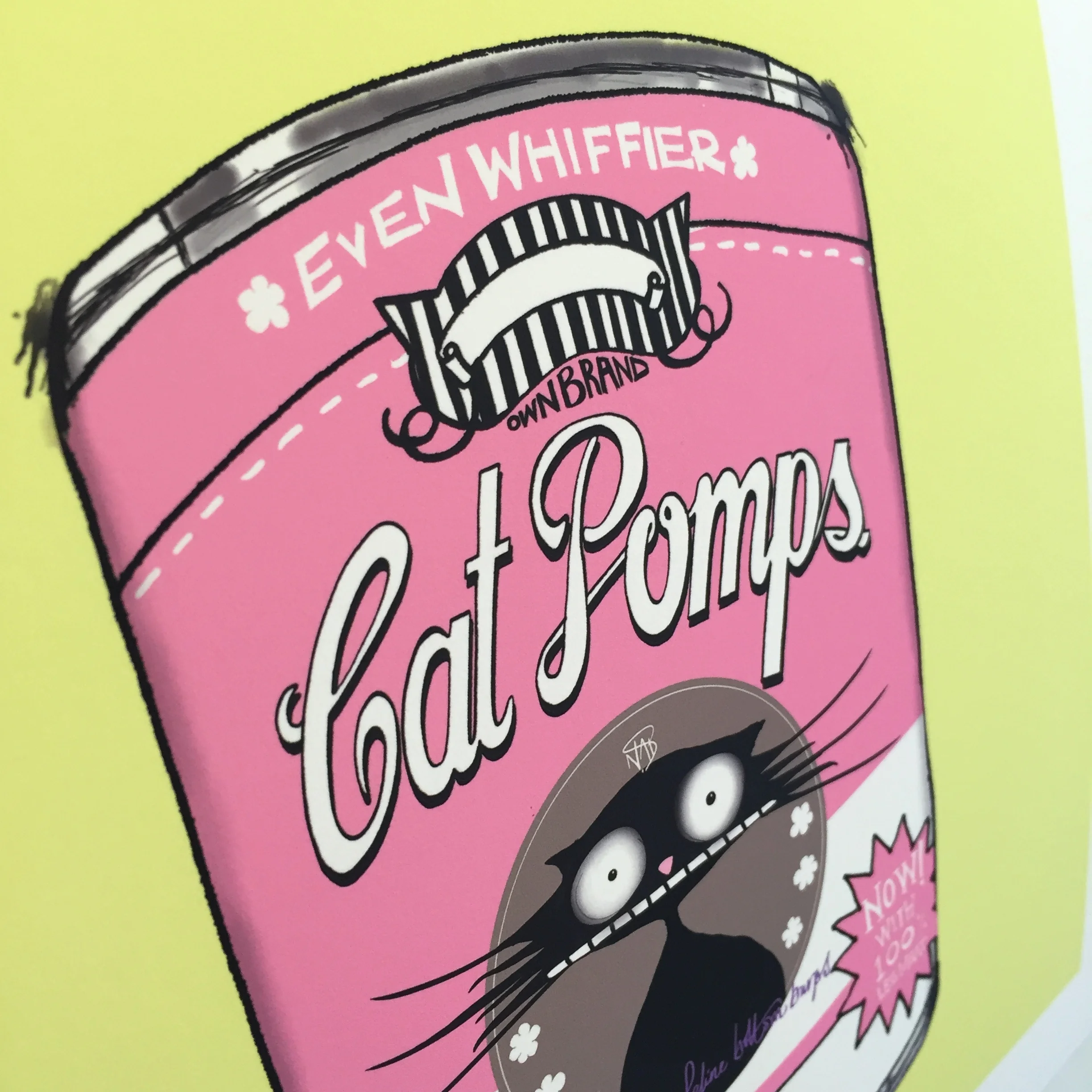 THE ORIGINAL CAT POMPS PRINT | YELLOW & PINK | 301 x 301mm | FEATURING YOUR CAT'S NAME HAND-WRITTEN WITH LOVE 3