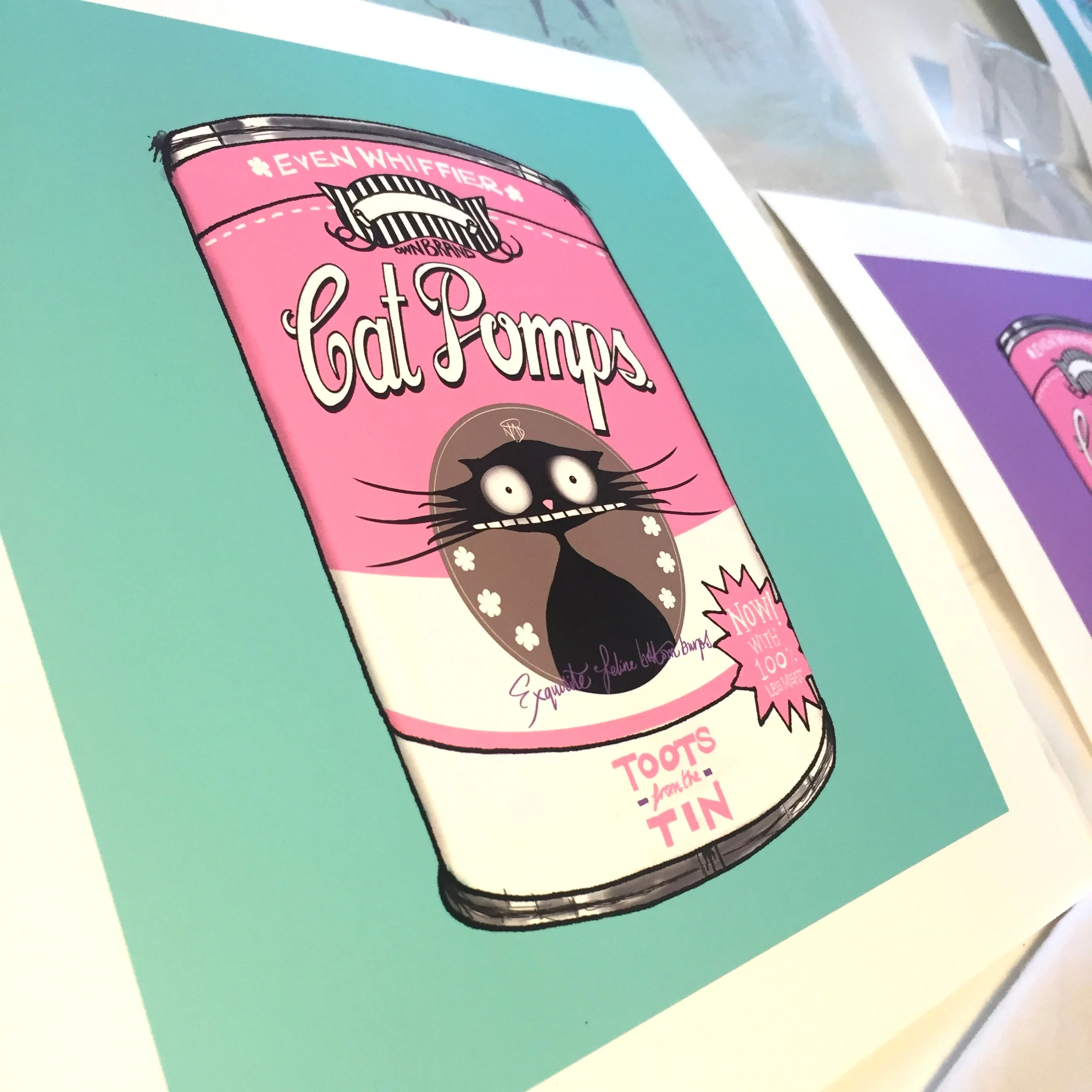 THE ORIGINAL CAT POMPS PRINT | YELLOW & PINK | 301 x 301mm | FEATURING YOUR CAT'S NAME HAND-WRITTEN WITH LOVE 8