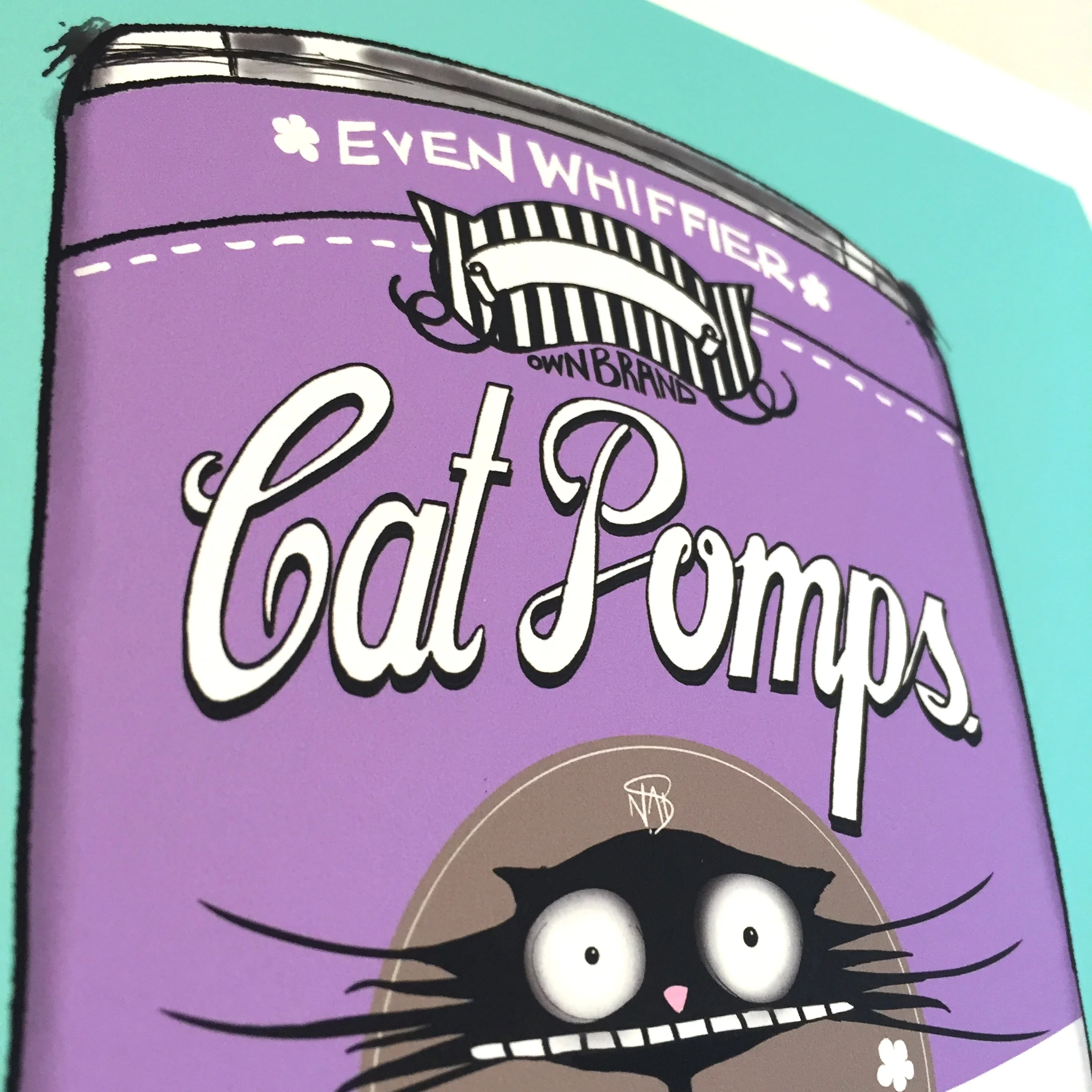 THE ORIGINAL CAT POMPS PRINT | TEAL & PURPLE | 301 x 301mm | FEATURING YOUR CAT'S NAME HAND-WRITTEN WITH LOVE 4