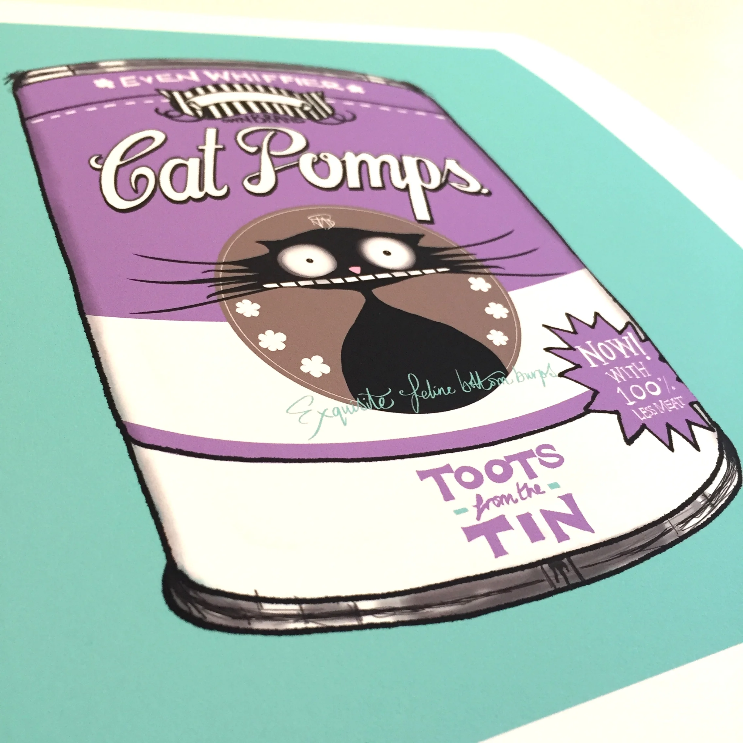 THE ORIGINAL CAT POMPS PRINT | TEAL & PURPLE | 301 x 301mm | FEATURING YOUR CAT'S NAME HAND-WRITTEN WITH LOVE 6