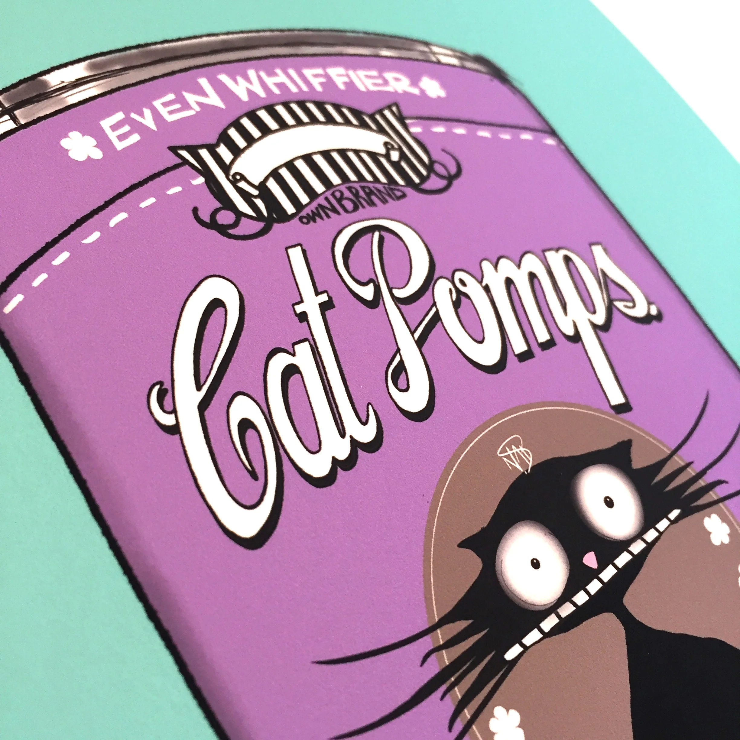 THE ORIGINAL CAT POMPS PRINT | TEAL & PURPLE | 301 x 301mm | FEATURING YOUR CAT'S NAME HAND-WRITTEN WITH LOVE 8