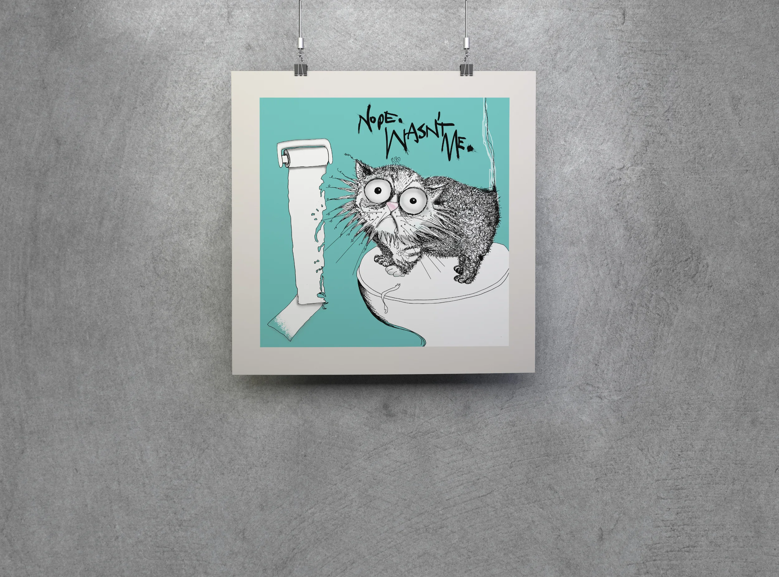 Loo-Roll Chomper -Cat with Toilet Roll - Natalie Palmer Sutton Illustration Cat Don't Care 1