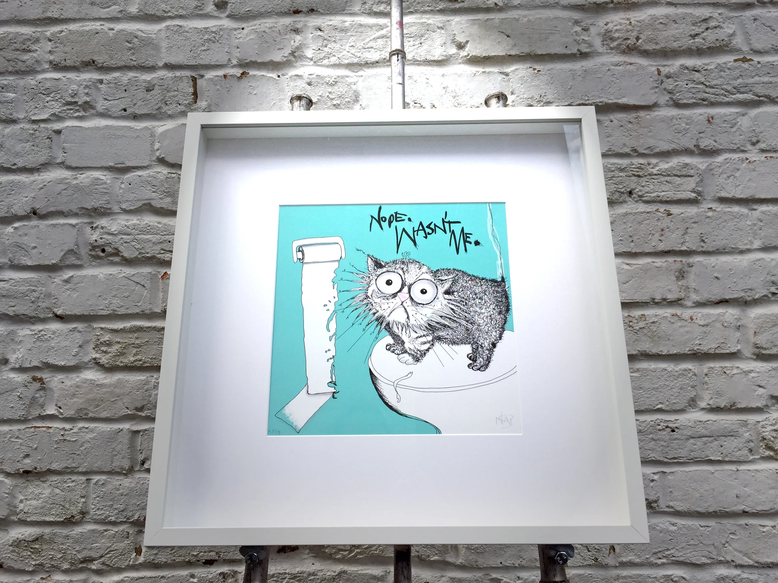  Loo-Roll Chomper -LIMITED EDITON PRINT -Cat with Toilet Roll - Natalie Palmer Sutton Illustration Cat Don't Care  - GIFTS FOR CAT LOVERS - CRAZY CAT LADY - CELEBRITY CATS