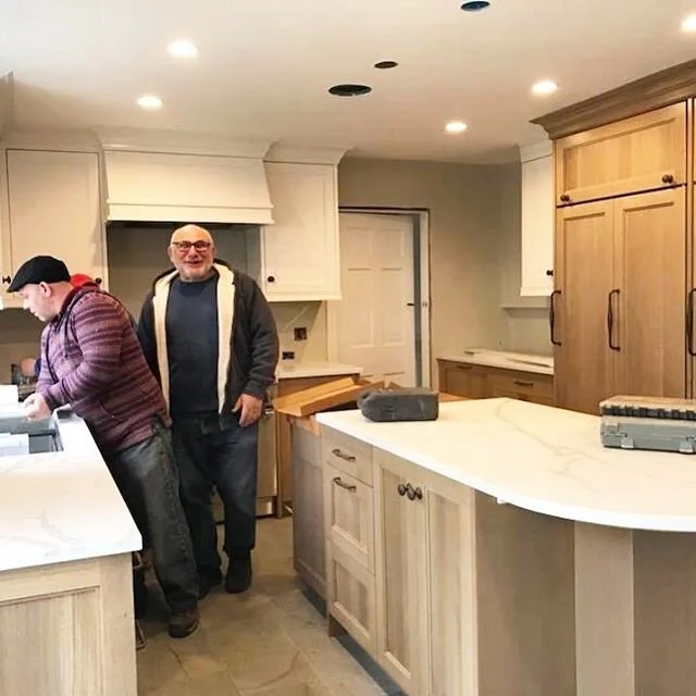 Our team happily installing #kitchencountertops in a new #kitchenremodel #remodelnj #kitchendesignersnj #kitchendesign #kitchensofinsta #quartzcountertops
