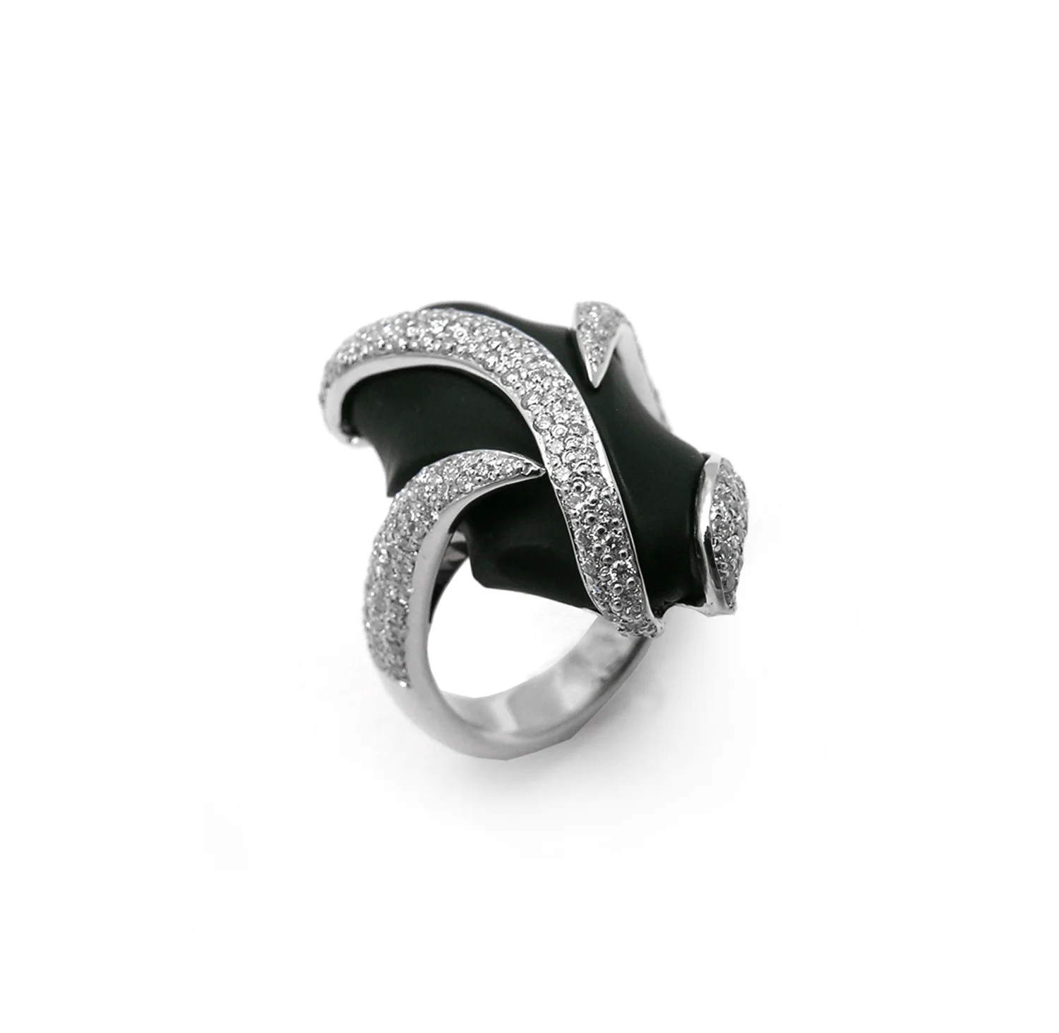 carved back oyx and pavé set diamonds in 14k white gold, design by Jason Baskin