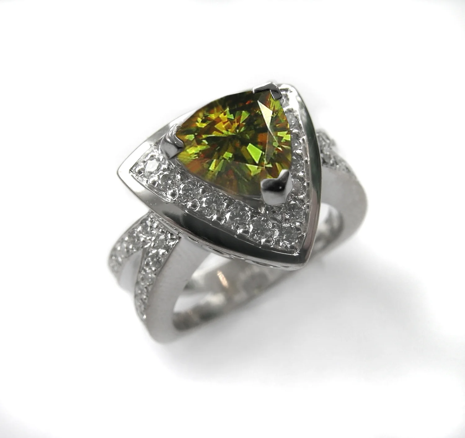 sphene and pavé set diamonds, design by Jason Baskin