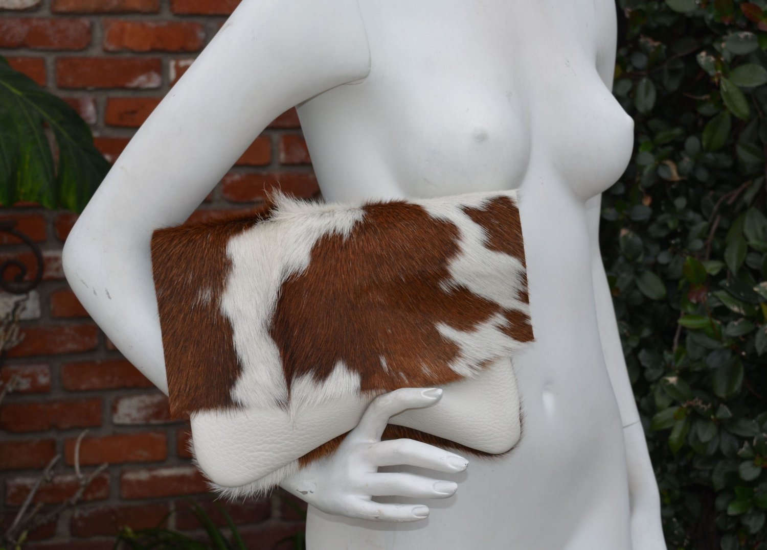 Reddish Brown & White Cow Hair with White Deer Leather Convertible 