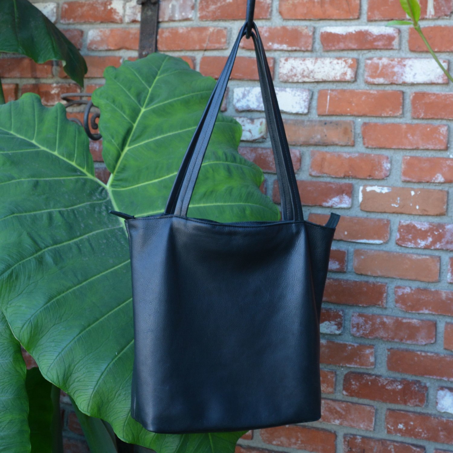 Black Leather Tote Bag with Zipper Closure — jackie robbins leather +  jewelry