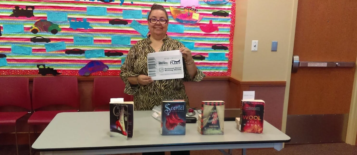 Lydia Barnes, FLOW Vice President, presented a NaNoWriMo workshop last fall at the Chicago Public Library, Beverly Branch.