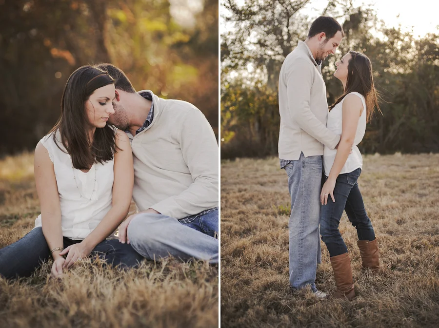 engagement session in a grassy field