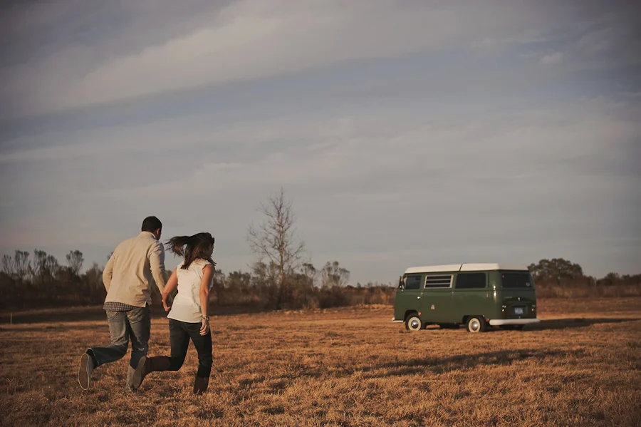 running towards a VW bus