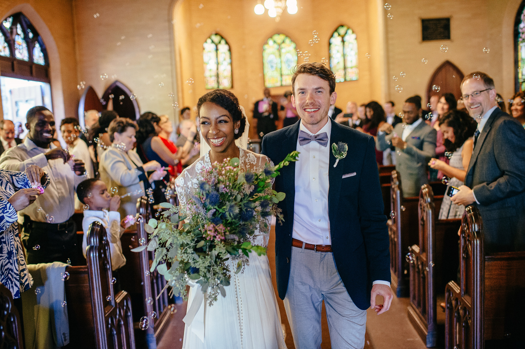   Wilde Chapel Portland Maine Wedding, bubbles during wedding recessional  &nbsp;  