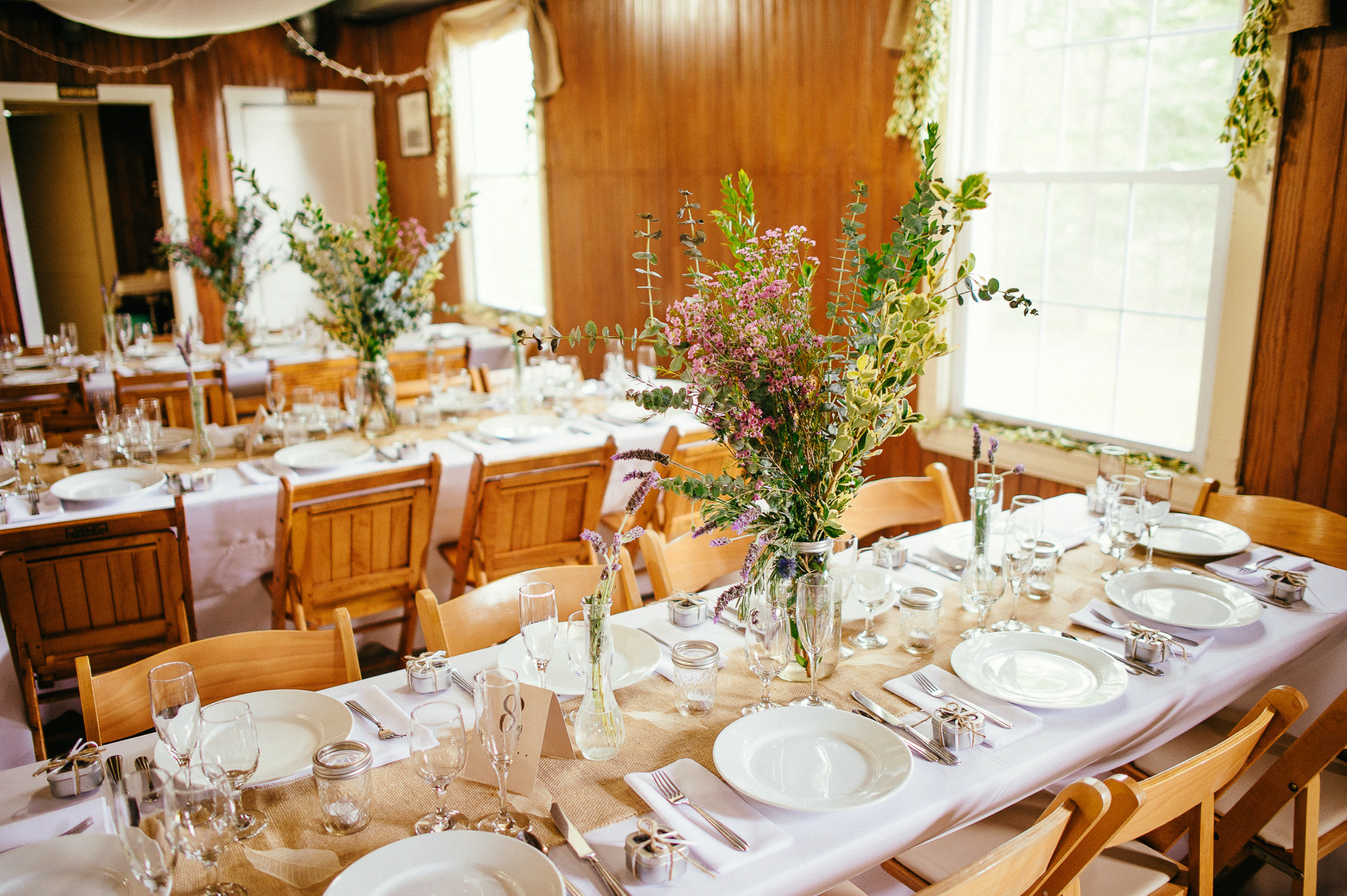   Sprague Hall Wedding Reception Cape Elizabeth&nbsp;Maine, DIY Lavender and Natural Flowers  