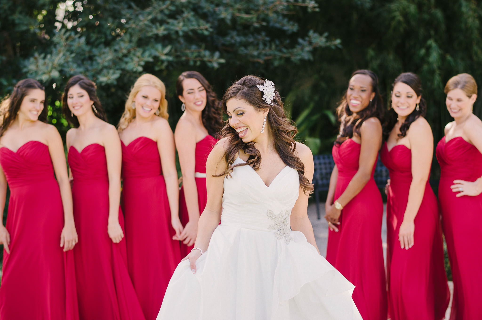 bridesmaid long cranberry chiffon dress with gold shoes