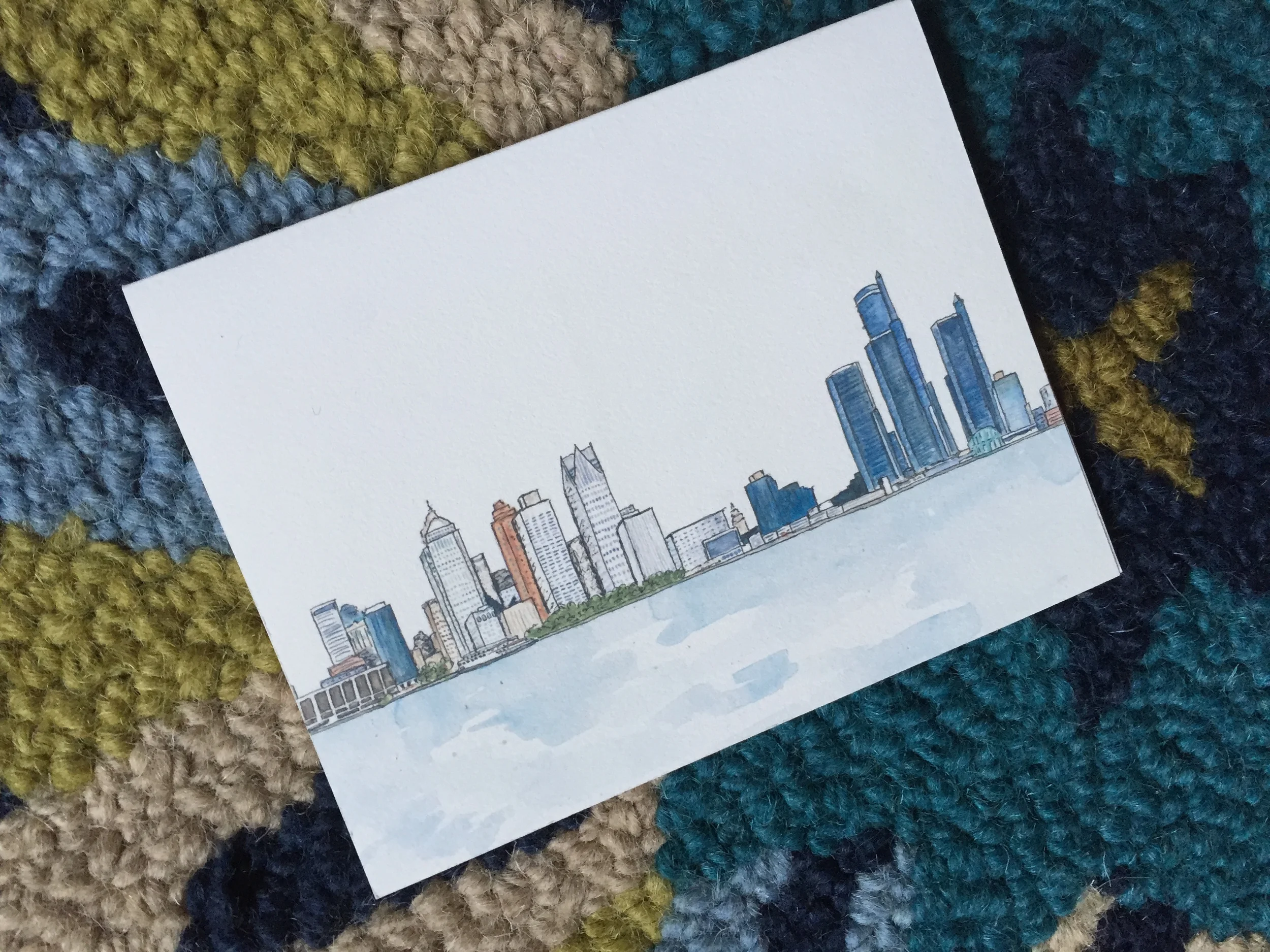 watercolor detroit skyline illustration card is available in box sets