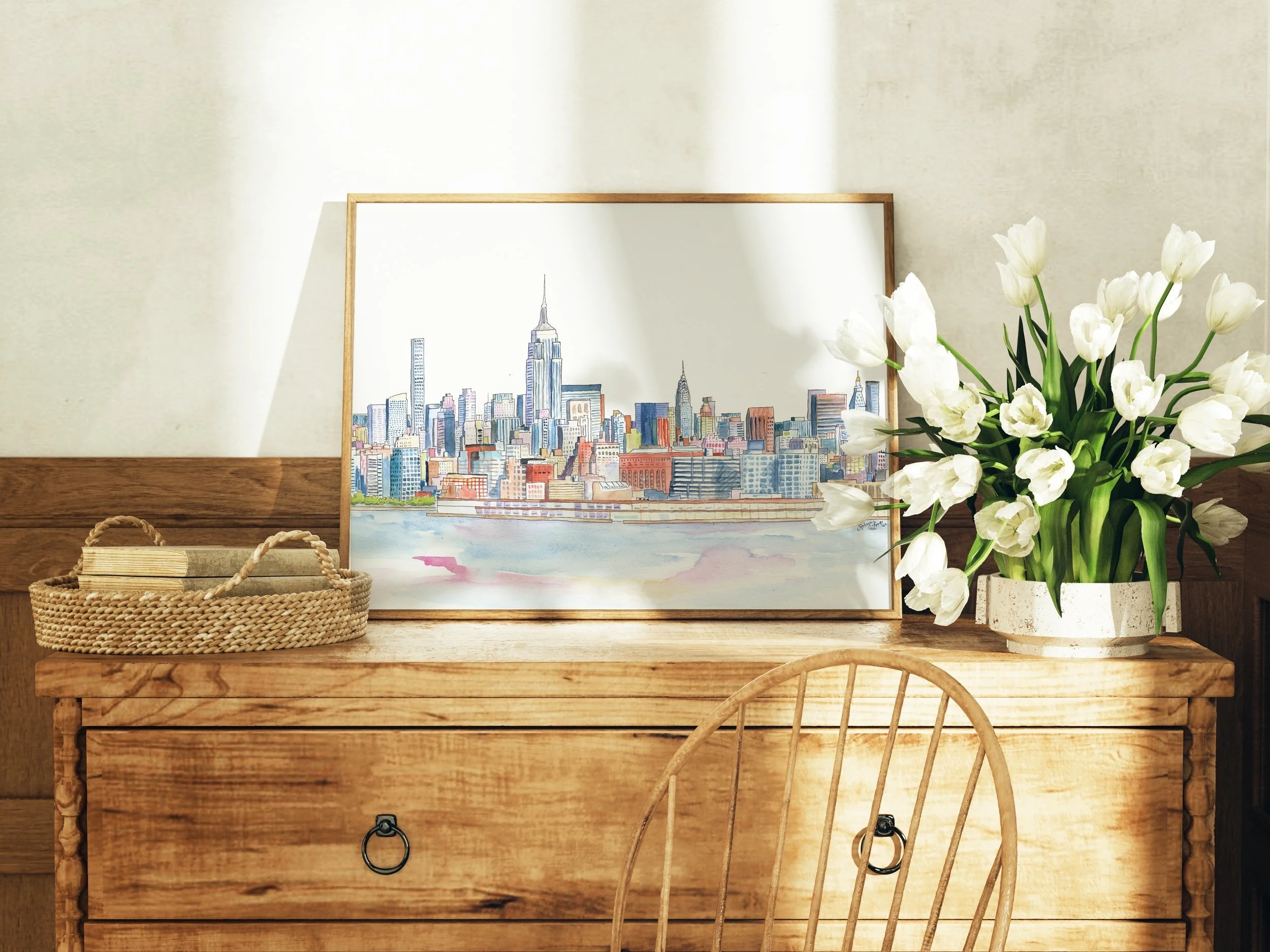 Vintage New York City Skyline Print Manhattan NYC