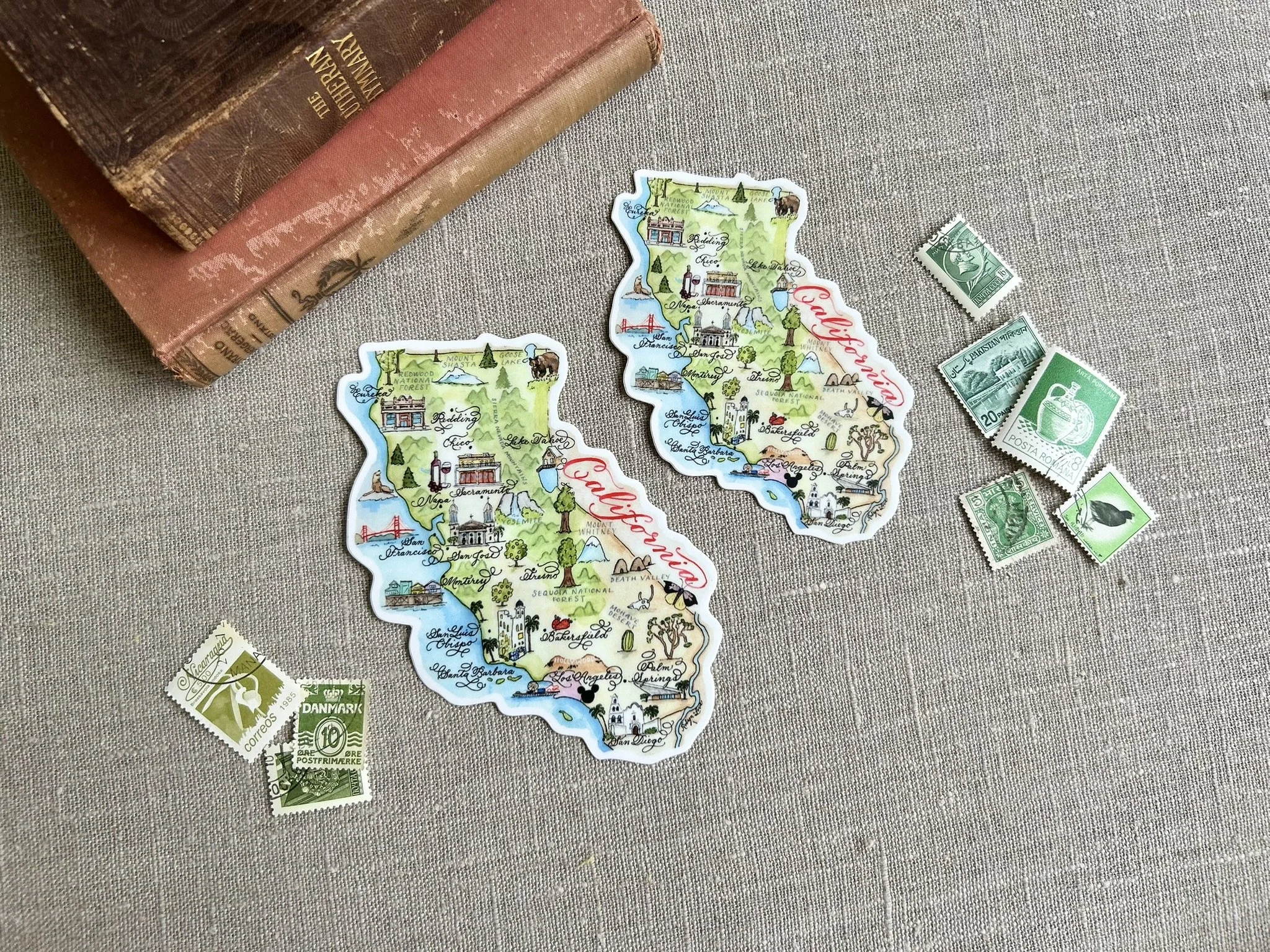 watercolor and calligraphy california state map sticker