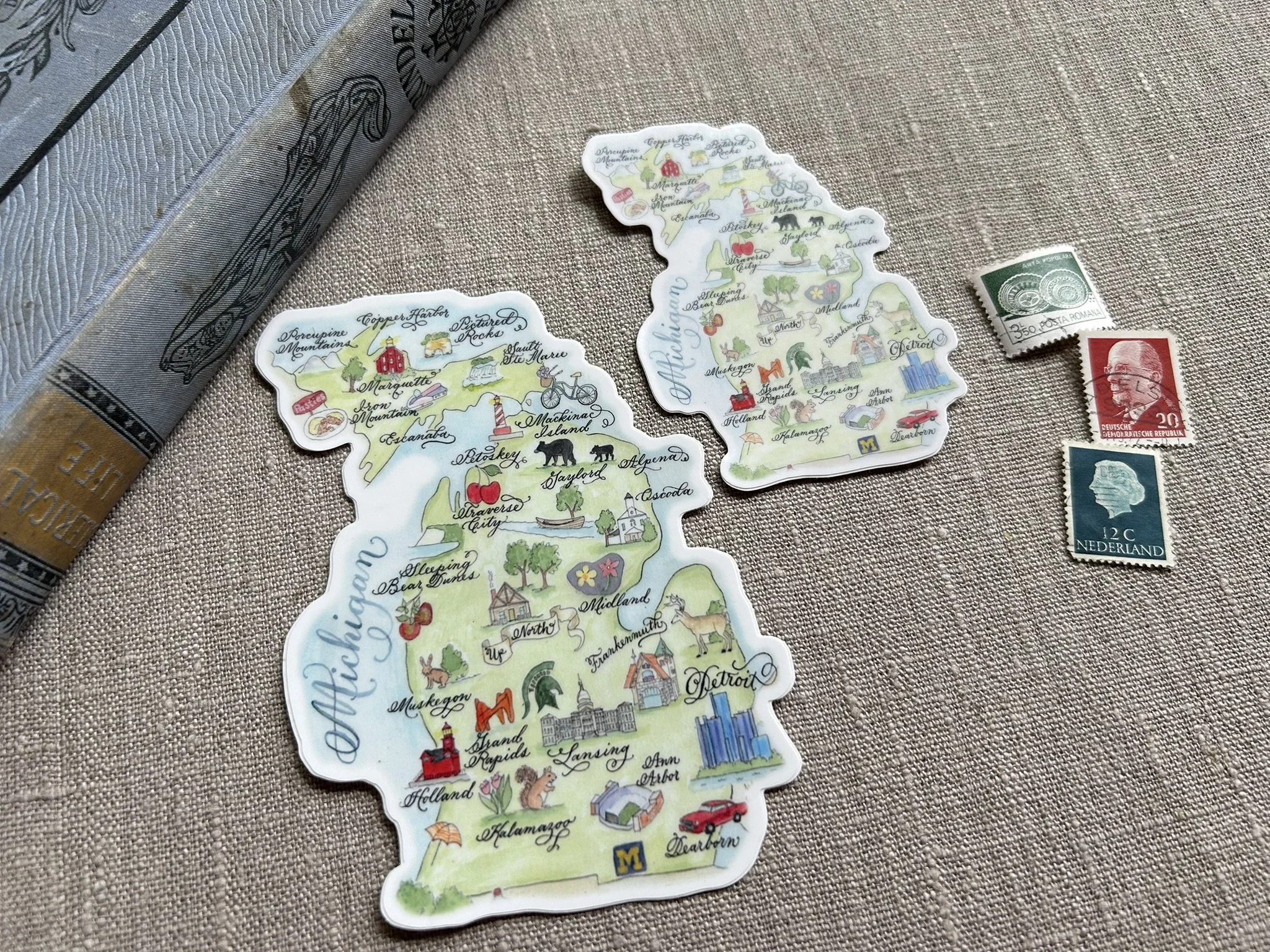 watercolor michigan map waterproof stickers