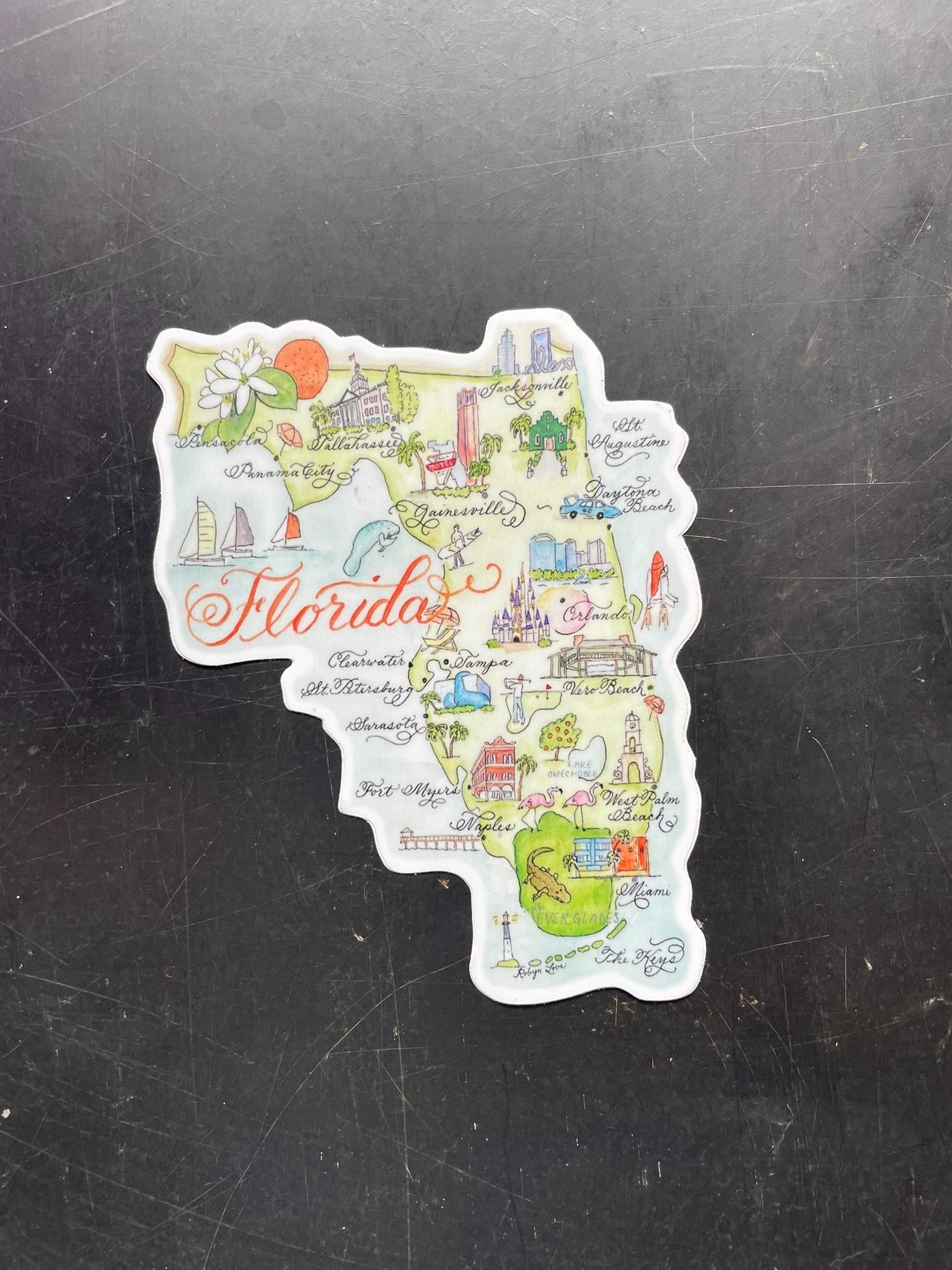 waterproof Florida illustrated map sticker