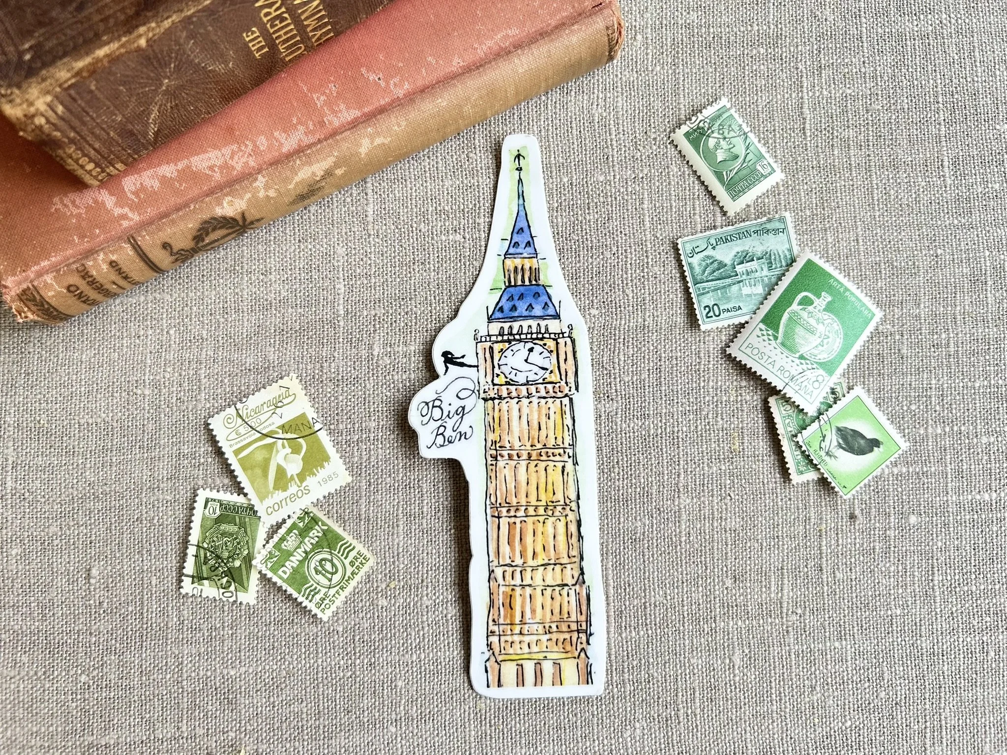 watercolor big ben waterproof sticker