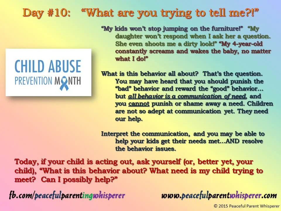 Child Abuse Prevention Month...Day 10.  "What are you trying to tell me?!"