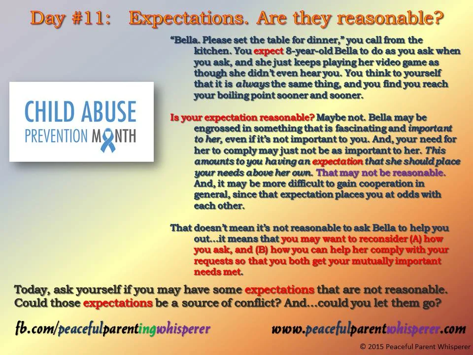 Child Abuse Prevention Month...Day 11.  Expectations...