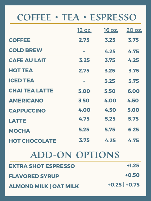 Menu — Trinity House Café & Market