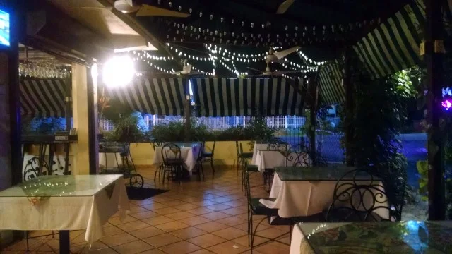 Looking toward the road from our table. 