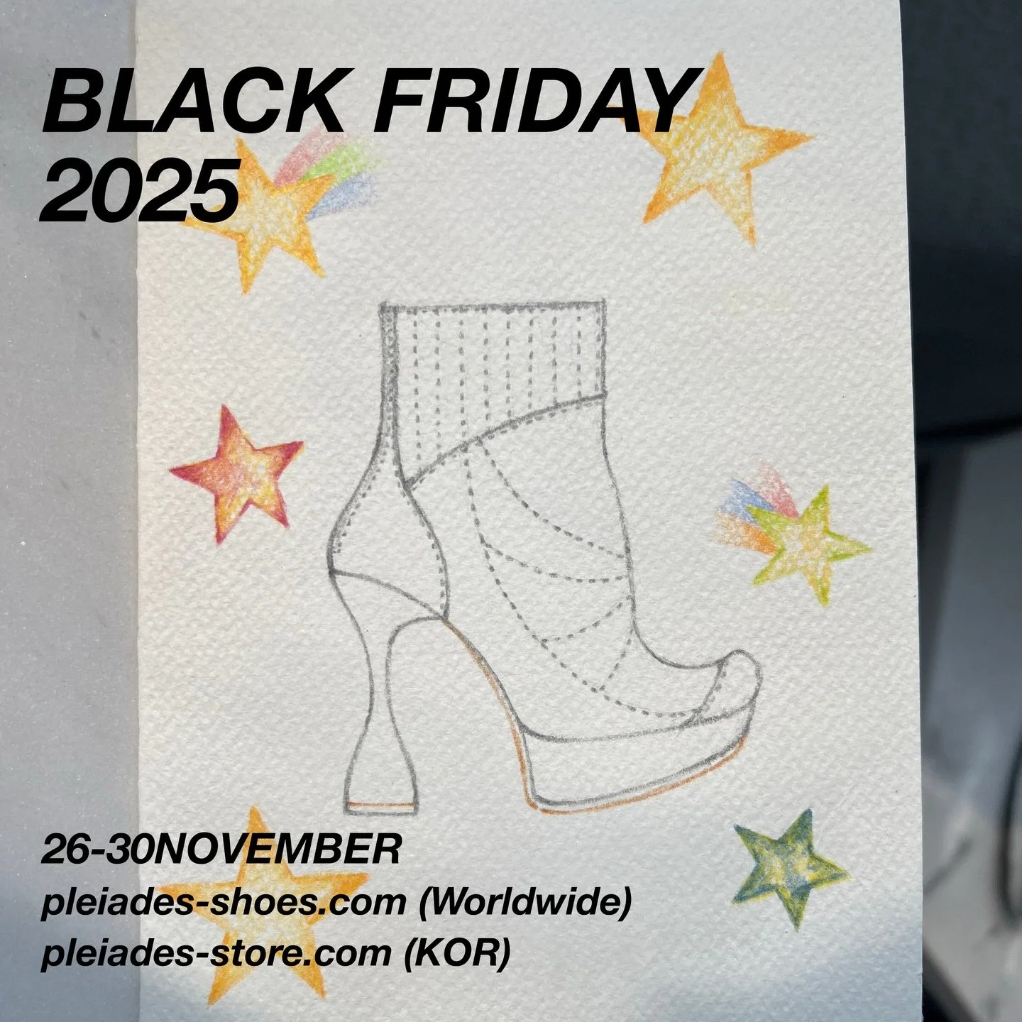 BLACK FRIDAY 2025 IS ON⭐️🌟⭐️
Get your favourite shoes at 30% OFF, until 30th November.
Members &amp; Subscribers Only.

1년에 단 한 번 뿐인 블랙프라이데이 세일이 시작되었습니다.
11월 30일까지, 전 제품 30% OFF
오직 웹사이트 멤버쉽 회원분들께만, 쿠폰을 발급해 드립니다.

#PLEIADES #PleiadesShoes #designersh