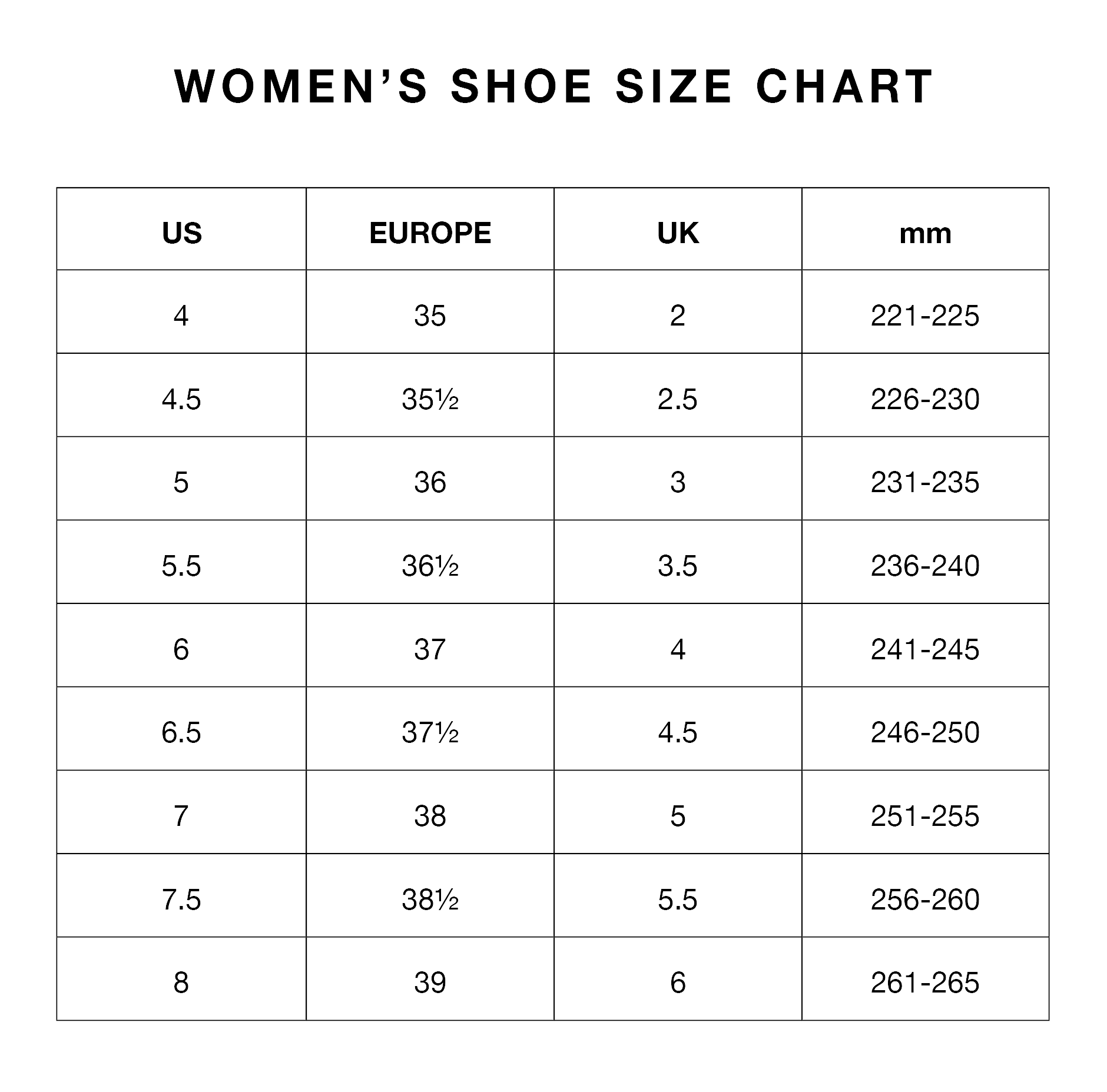 Shoe Size Conversion Inches To Euro