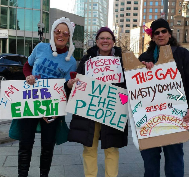 Tuti and friends readying for the Women's March in Boston