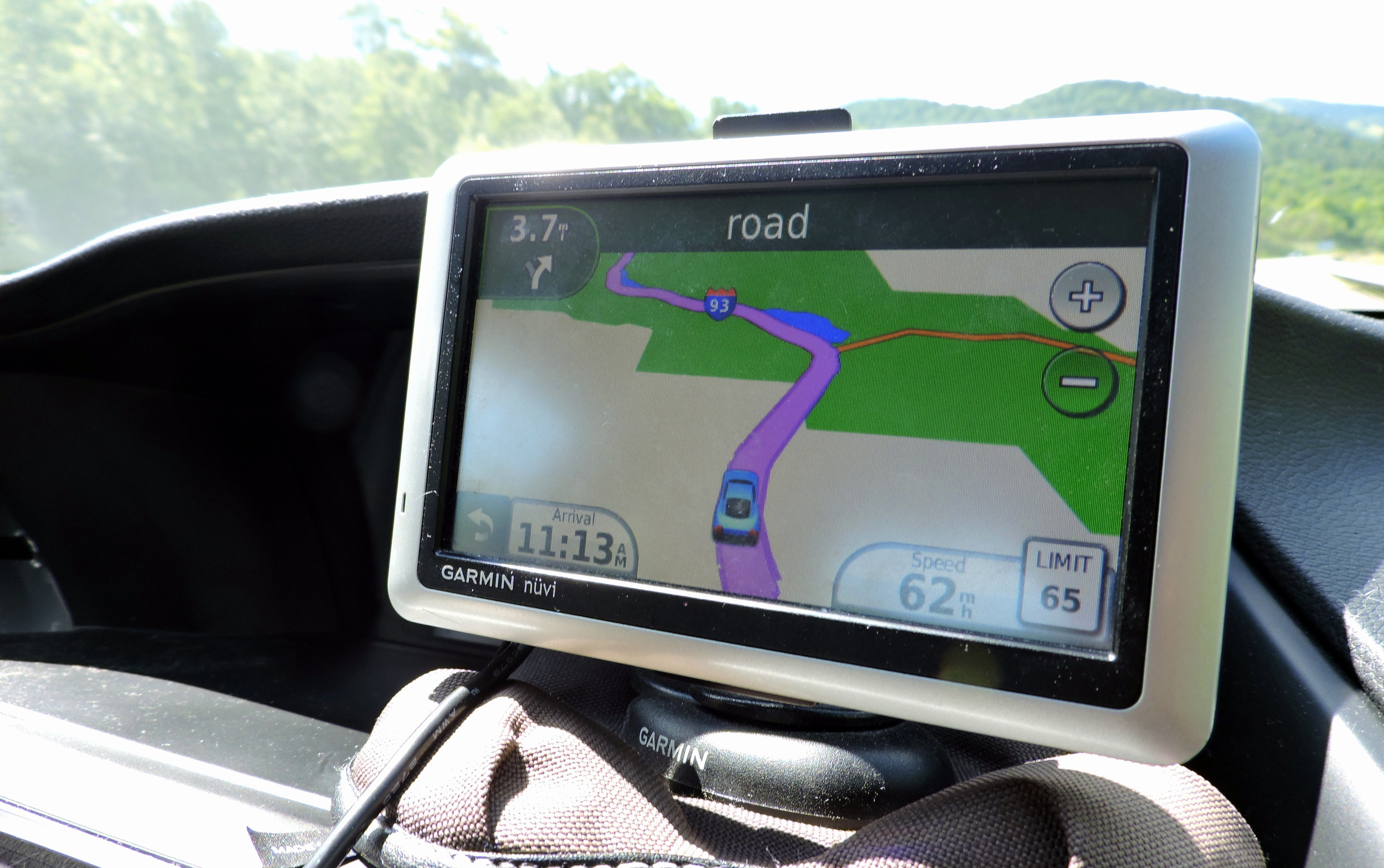 The GPS helpfully indicates that our next turn is "road."