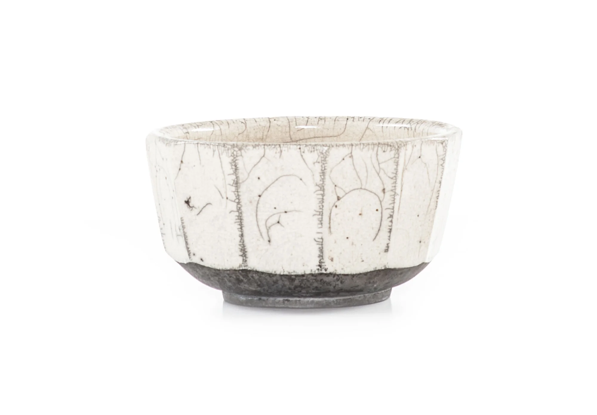 Faceted white raku bowl