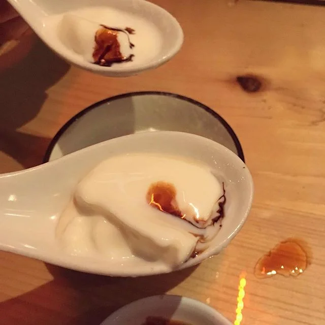 Soy sauce in your dessert anyone? 3 Year brew soy sauce tastes like chocolate when mixed with coconut milk panna cotta @sohofama. Pure soy sauce alchemy! Thanks  @spectrapartnership with discovering new flavours till the very last course with us! #fo