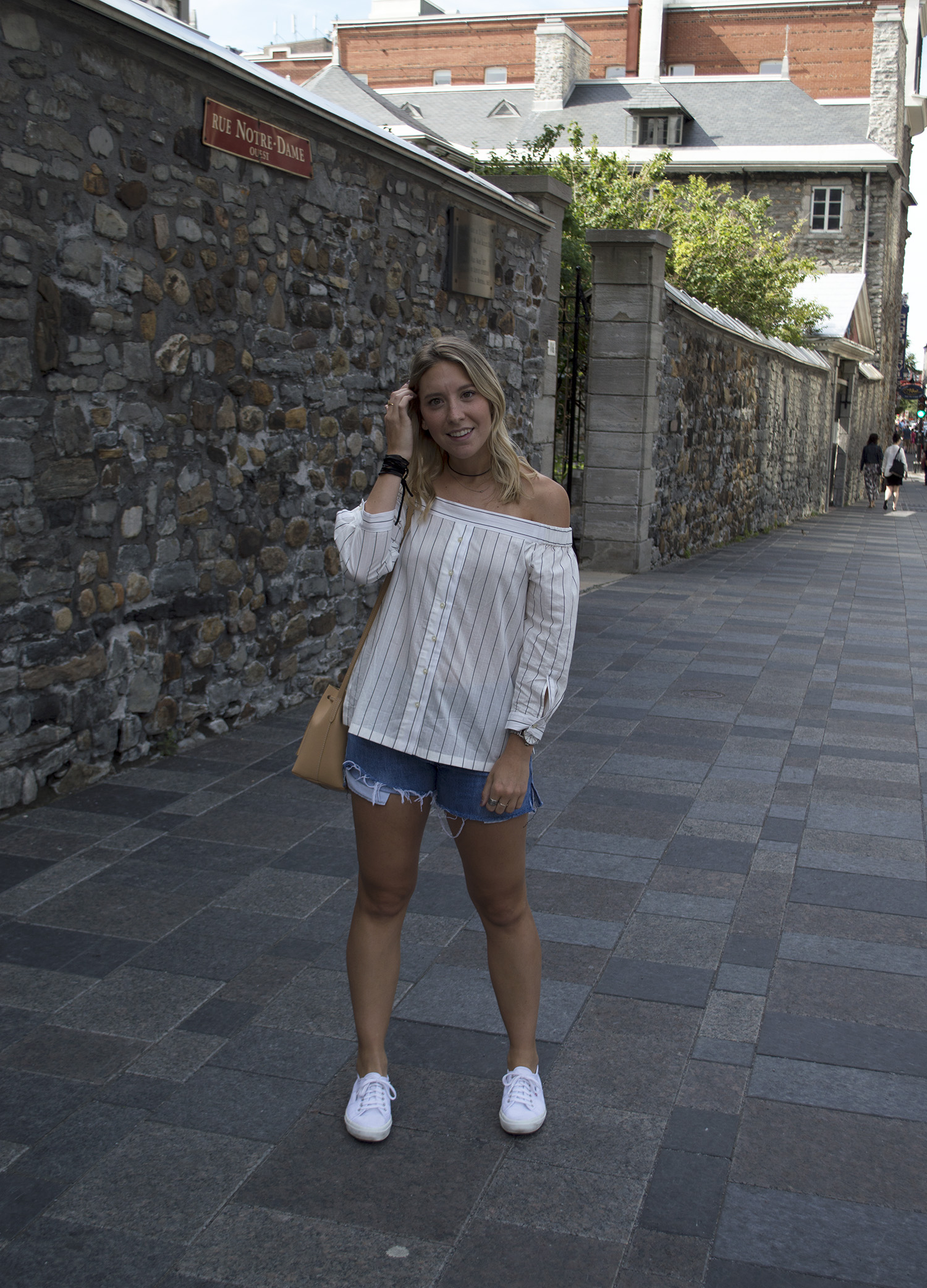 LOFT BLOUSE , VINTAGE LEVI'S CUTOFFS, SUPERGA SNEAKERS, J. CREW BAG