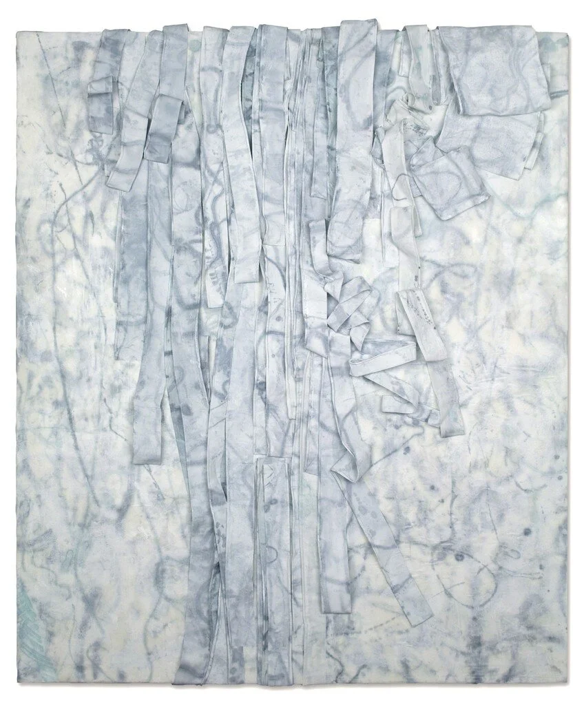Apostrophe , 2018 Fabric, encaustic, oil, pastel on panel 41 x 34 x 4 inches