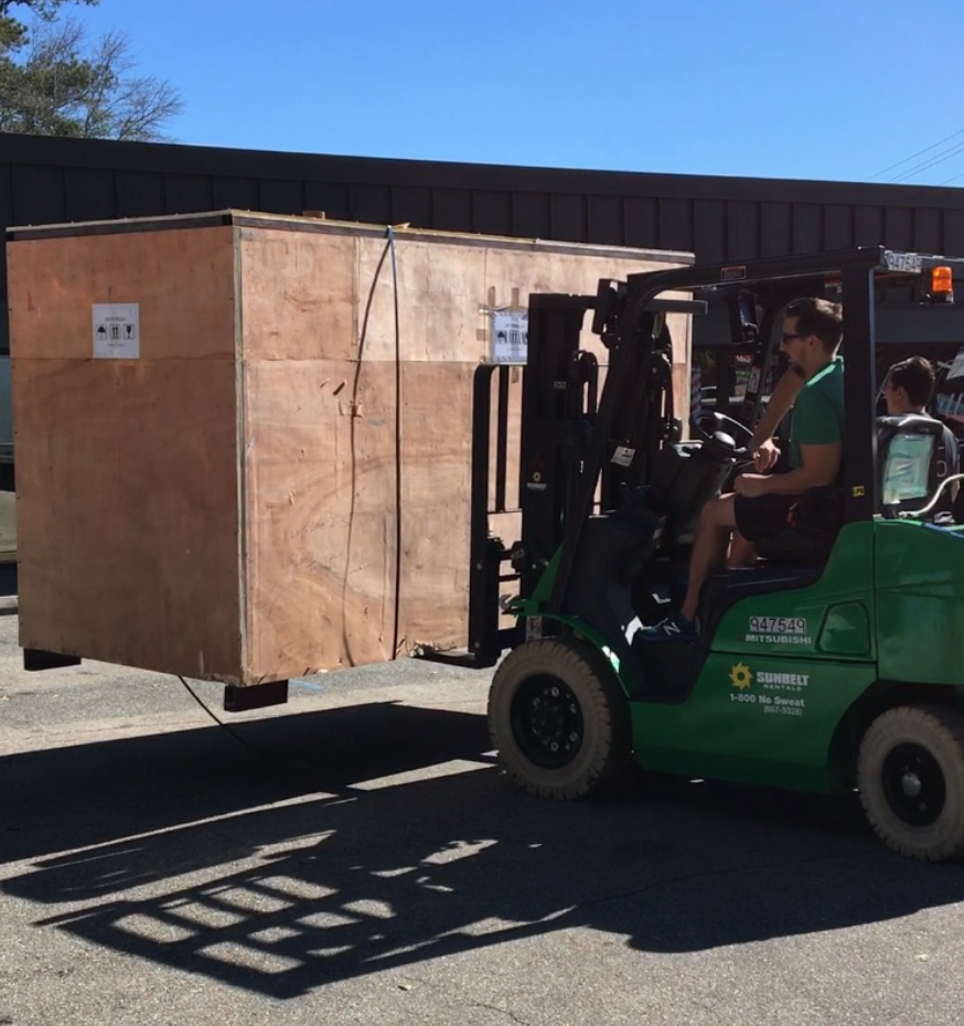 Gabe Grass, the owner of Grasslands Brewery , helped us get the machine off the truck.